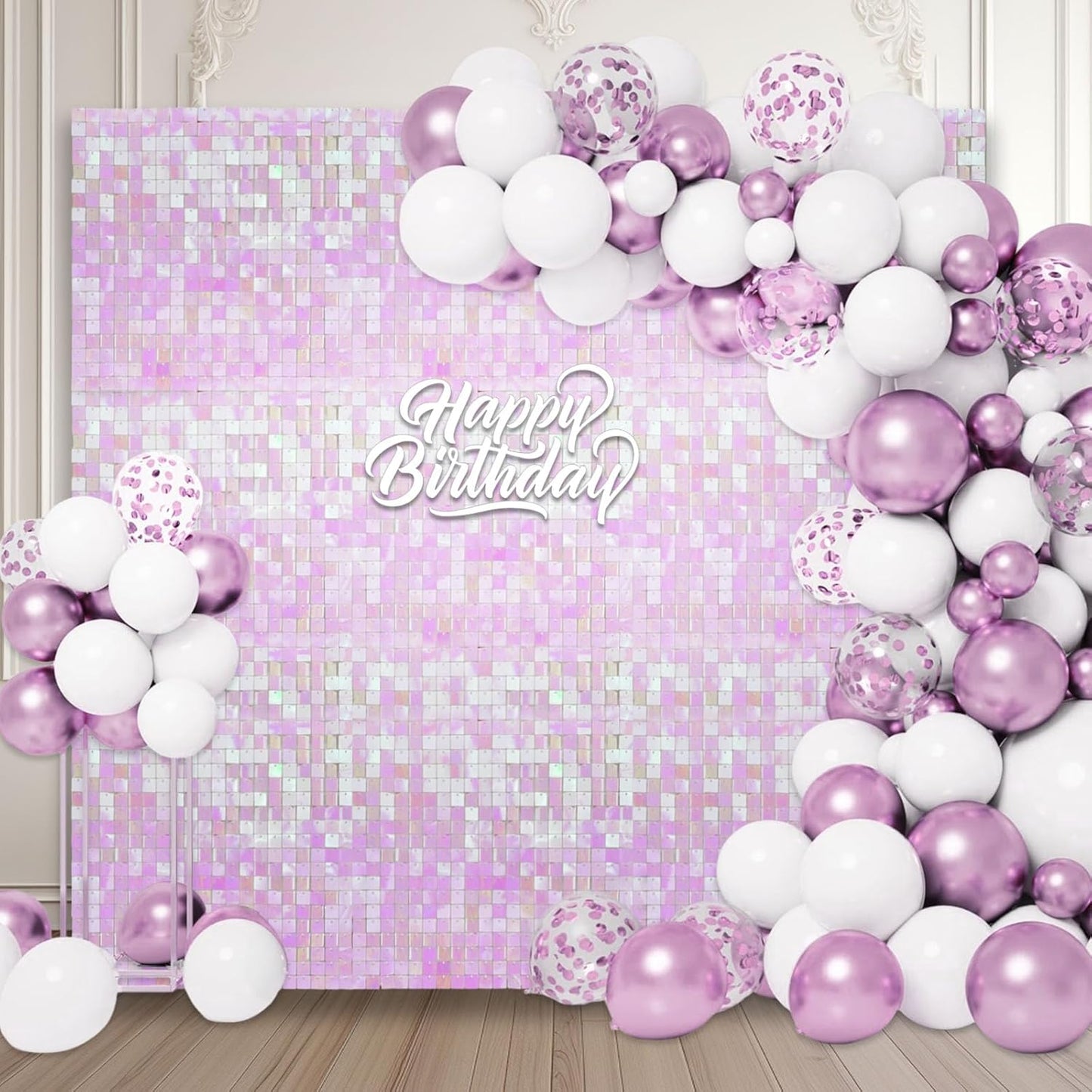 24PCS Colorful Light Pink Shimmer Wall Backdrop, Square Sequin Photo Backdrops Panel, Glitter Wall Background for Birthdays, Weddings, Christmas, Engagements, Disco Bachelorette Party Decor (3FTx4FT)