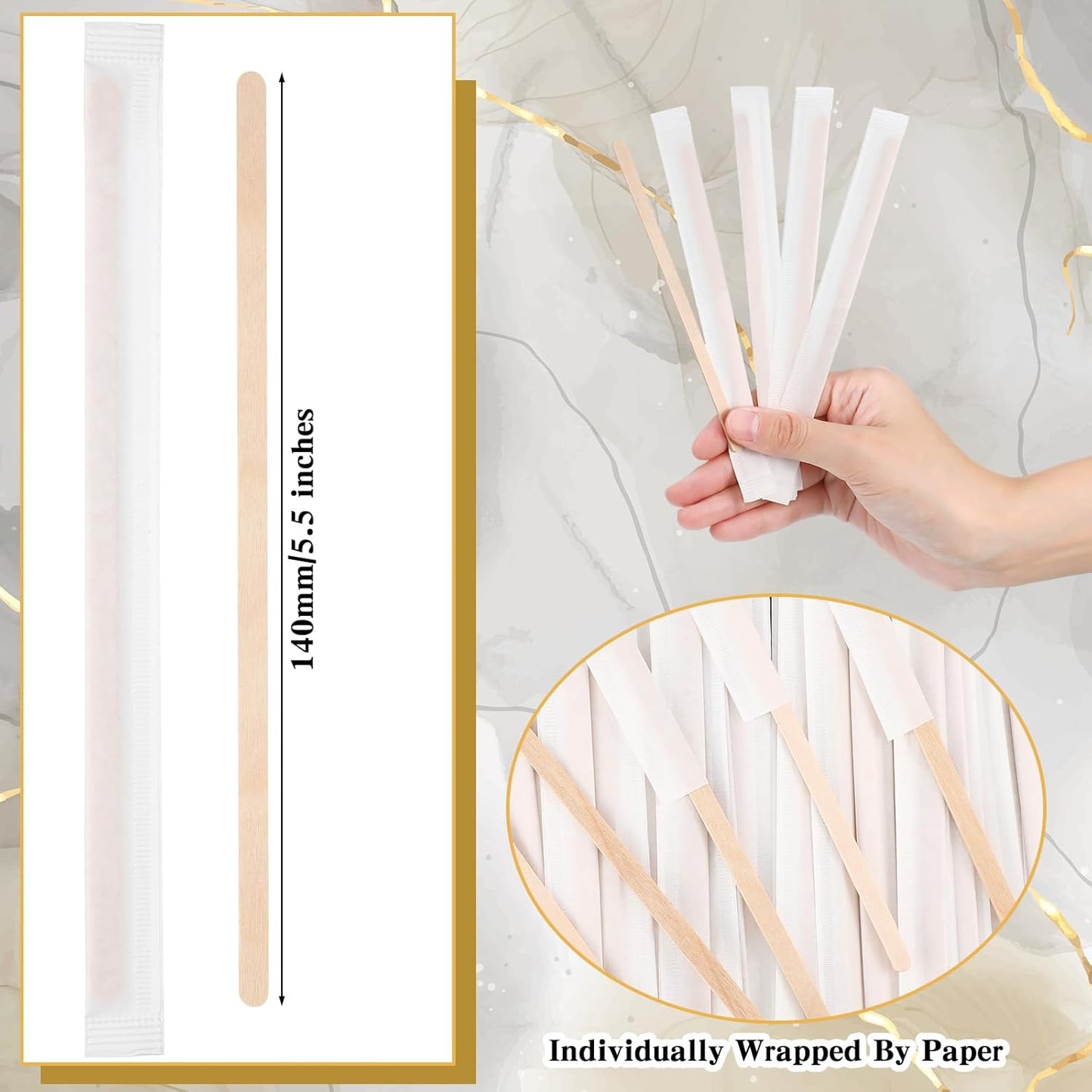 Amyhill 1000 Pcs Individually Wrapped Wooden Coffee Stirrers, Disposable Coffee Stir Sticks Round End Sticks Bulk Wood Stirrers for Cocktail Hot Drinks Restaurant Bar Home Office (5.5 Inch)