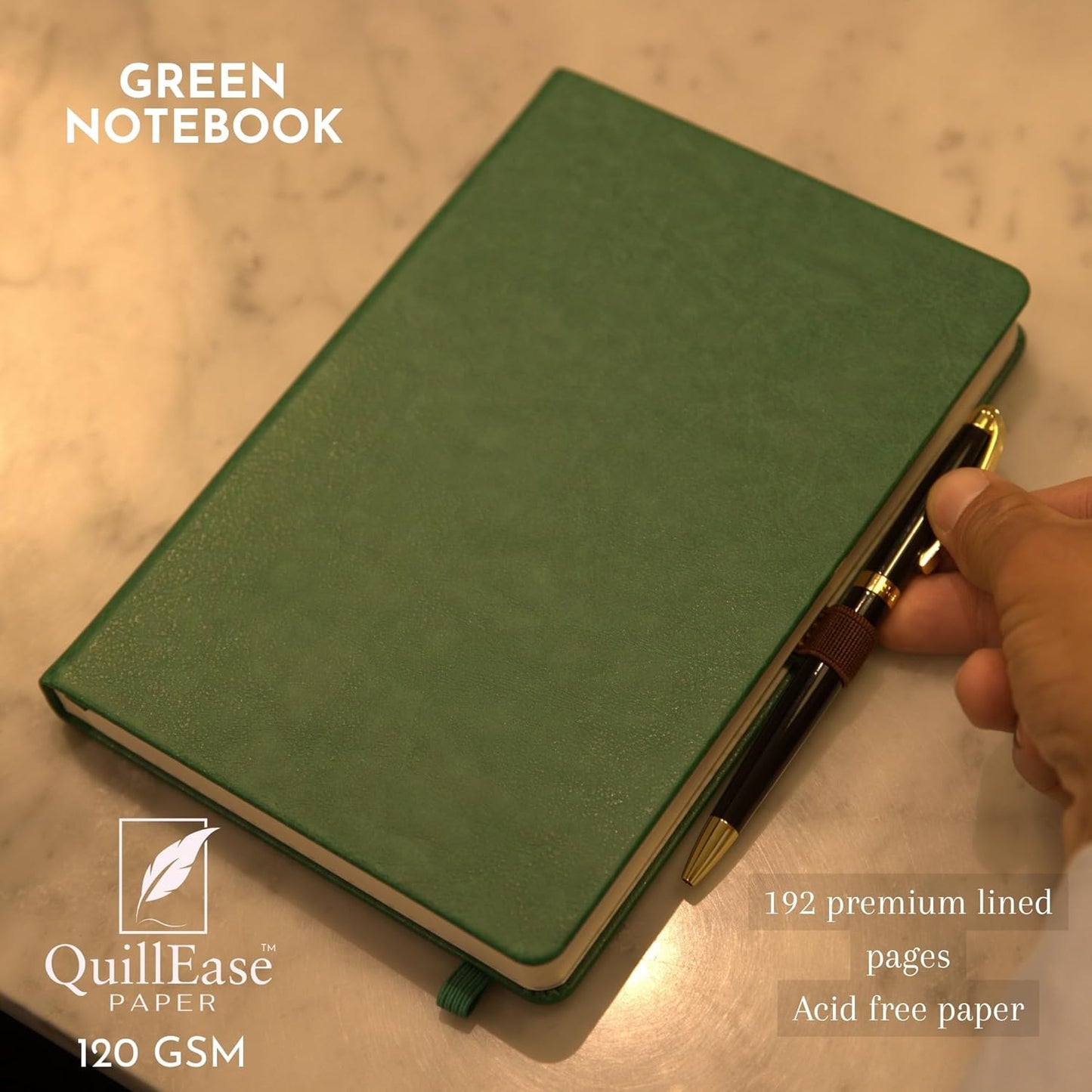 SETTINI Journal Notebook for Writing, Vegan Leather Hardcover Notebook - Pen loop, Back Pockets & Lay-Flat design, 120 GSM A5 College ruled Bleed free Paper, Gift Set for Men and Women, Emerald Green - Birthday Gift