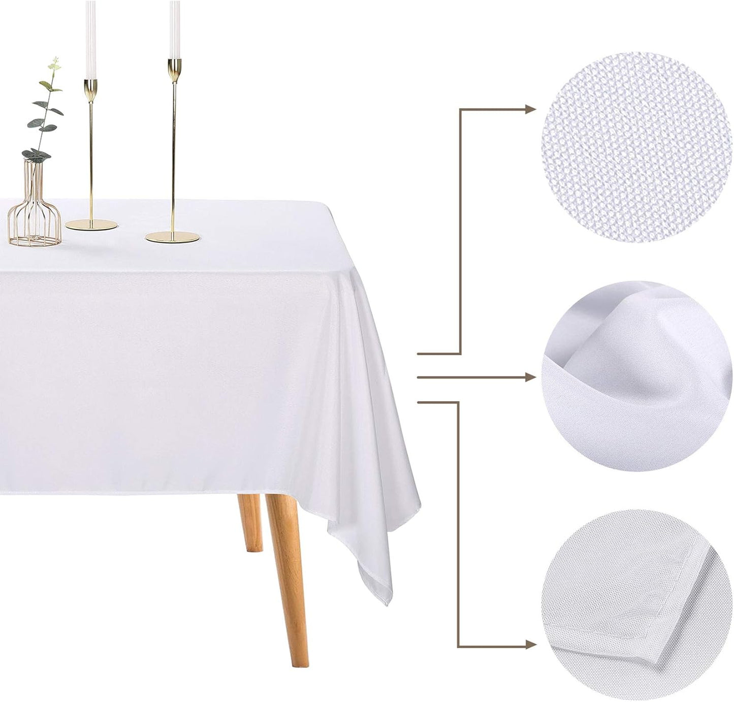 Ascoza 2pack 60x84 Inch White Rectangular Tablecloth 4 Feet Table Cloth in Polyester Fabric for Wedding/Banquet/Restaurant/Parties