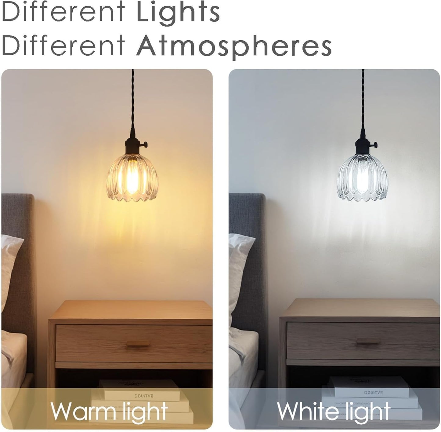 Vintage Black Pendant Light with Clear Tulip Glass Lampshade, Ideal Pendant Light Fixtures with 70 Inch Cord for Kitchen Island, Dining Room, Bedroom, Over Table, Living Room & Entryway (Hardwired)