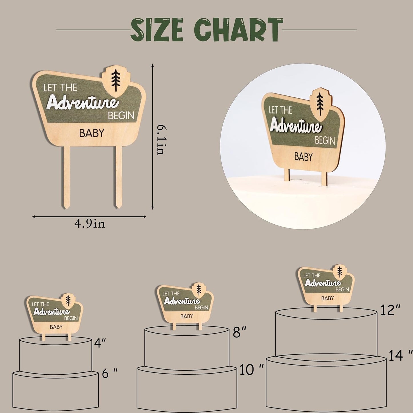 Let The Adventure Begin Baby Shower Cake Topper - Happy Camper Wooden Cake Topper,Natural Adventure Themed Decor,Baby Shower Decorations