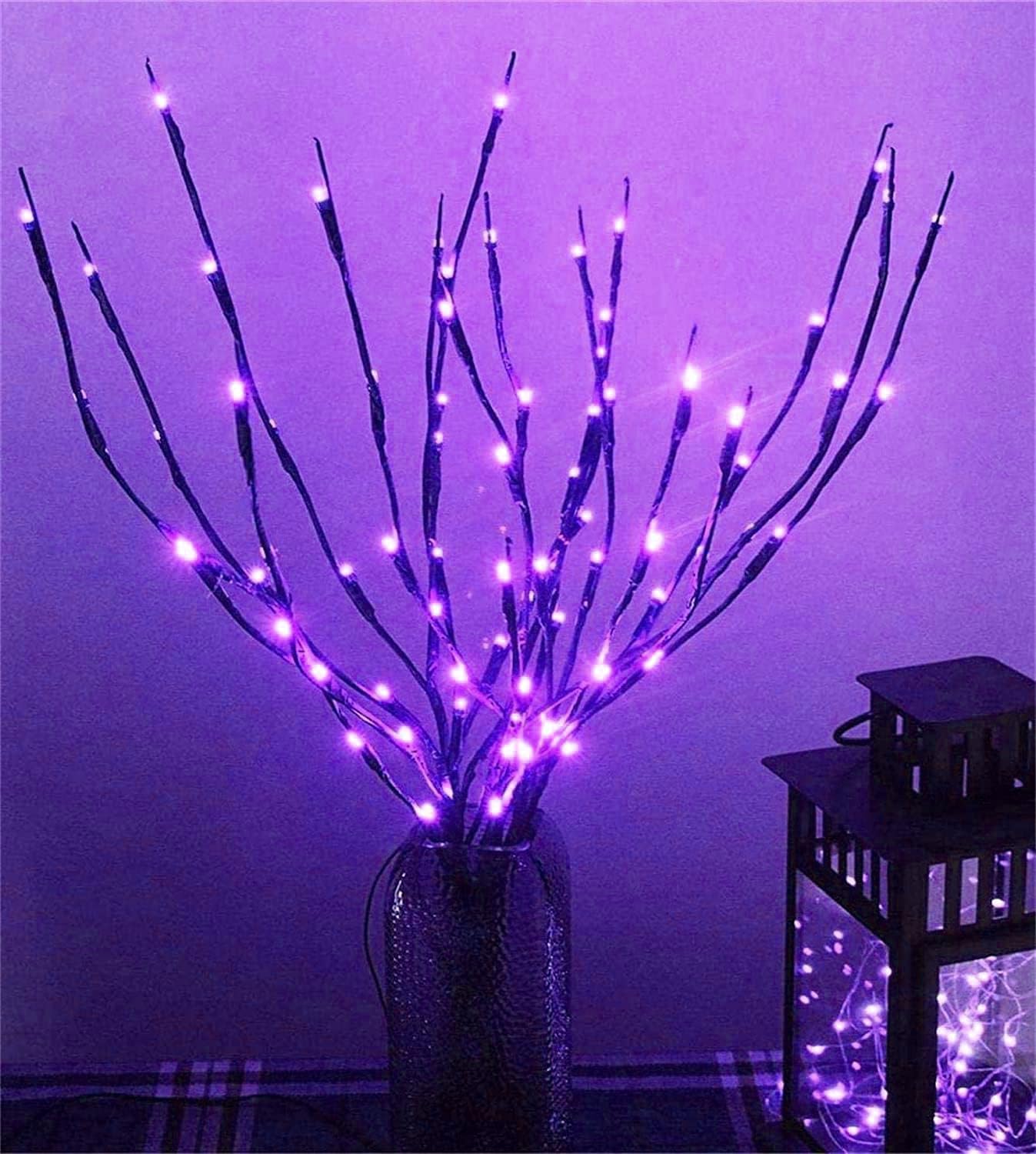 MENCH Branch Lights,3 Pcs Twig Light USB&Battery Powered 8 Flashing Modes by Remote Control.Branch Lights for Indoor, Light Up Decorations for Halloween Day and Christmas,Purple