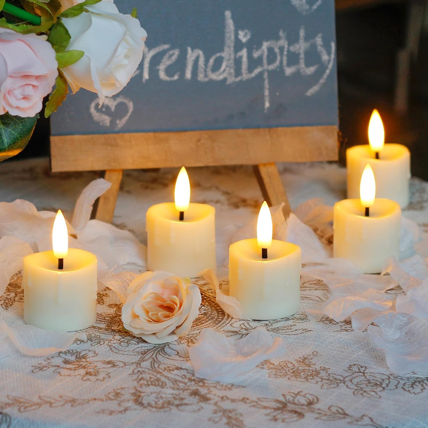 Rechargeable Flameless 1.6" x2.5" Tea Light Candles with Remote & Type-C Charging Cable, Timer LED Flickering Ivory Plastic 6pcs Mini Dripping Wax Votive Tealight Candles