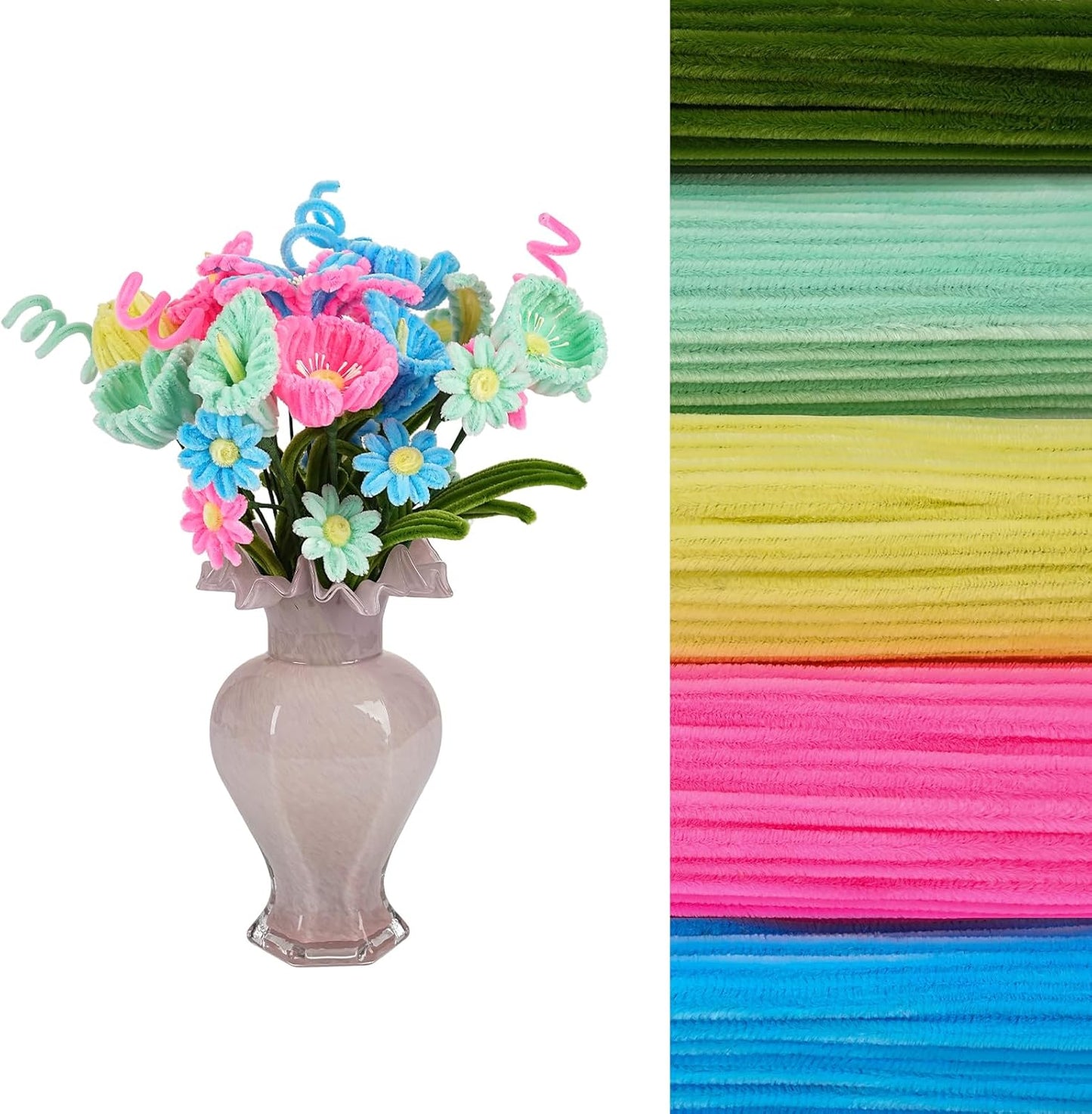 5 Mixed Macaron Colors Chenille Stems Bulk,400 Pcs Pipe Cleaners Craft with Floral Wires, Gardening Tape,Greeting Card,Bouquet Paper,Hot Glue Stick,Stamen & Ribbon,Ideals for DIY School Projects