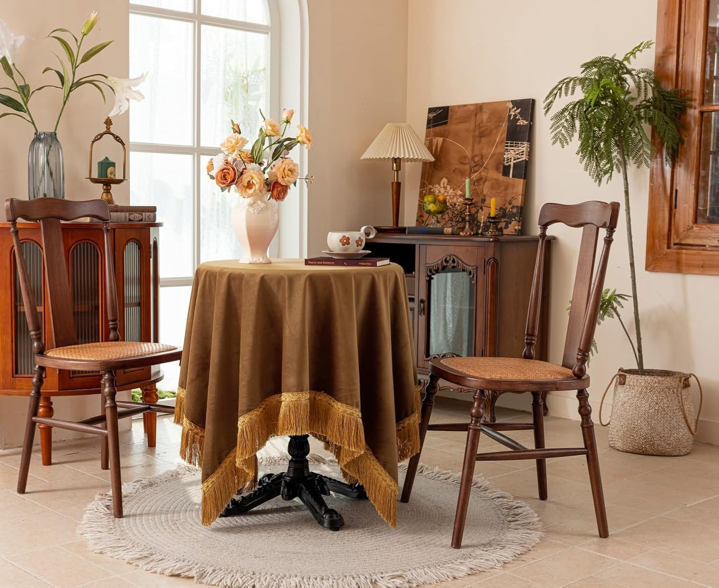 F-CHU Small Square Tablecloth 36 x 36 Inch Velvet Table Cloth Solid Camel Small Round Table Cover for Nightstand End Bedside Table Tabletop Decoration，Camel Tablecloth