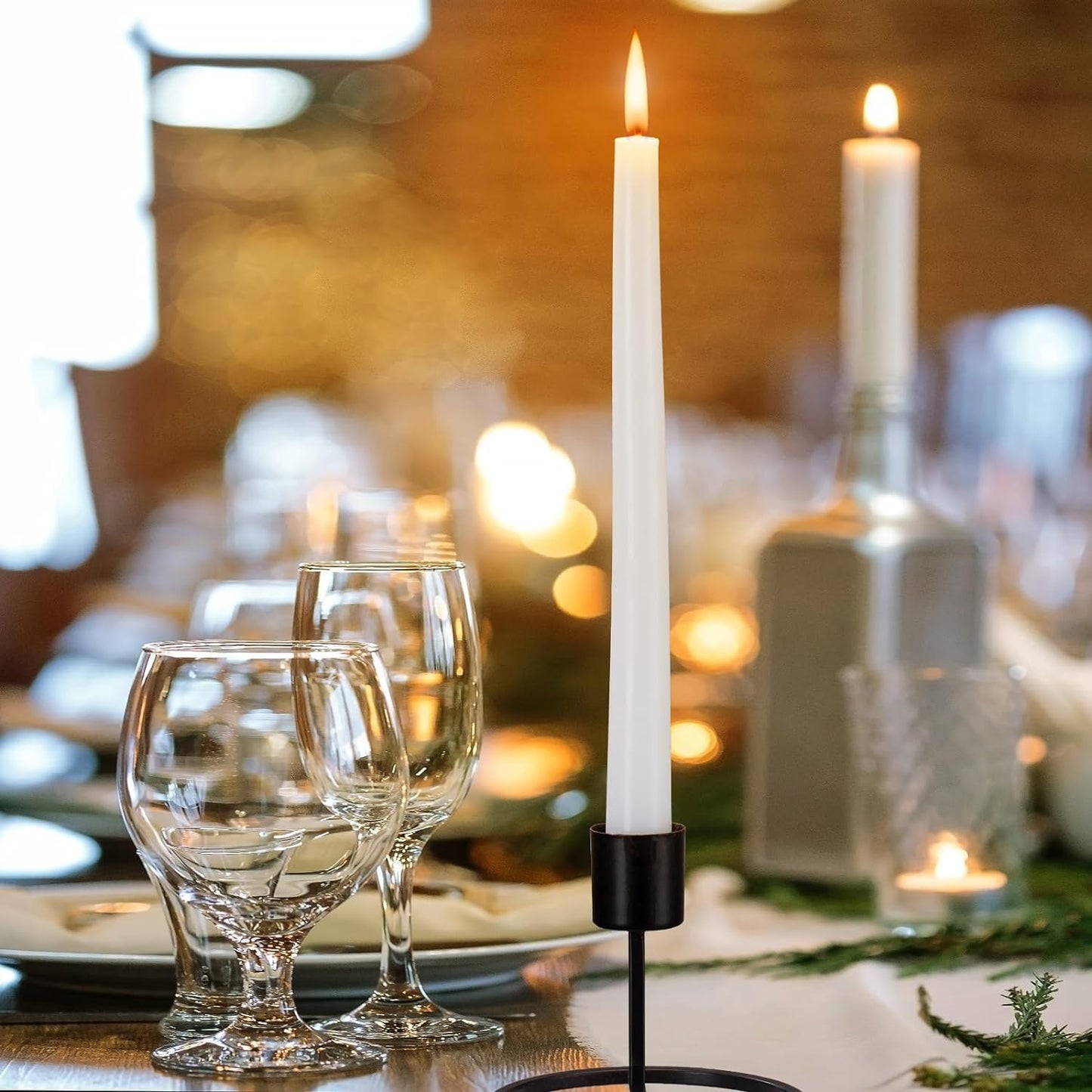 36 Pack White Taper Candles, 7-8 Hours Burn Time, Unscented, Smokeless and Dripless, 0.8 x 10 Inch Dinner Candle Set for Household, Wedding, Party and Home Décor Candlesticks