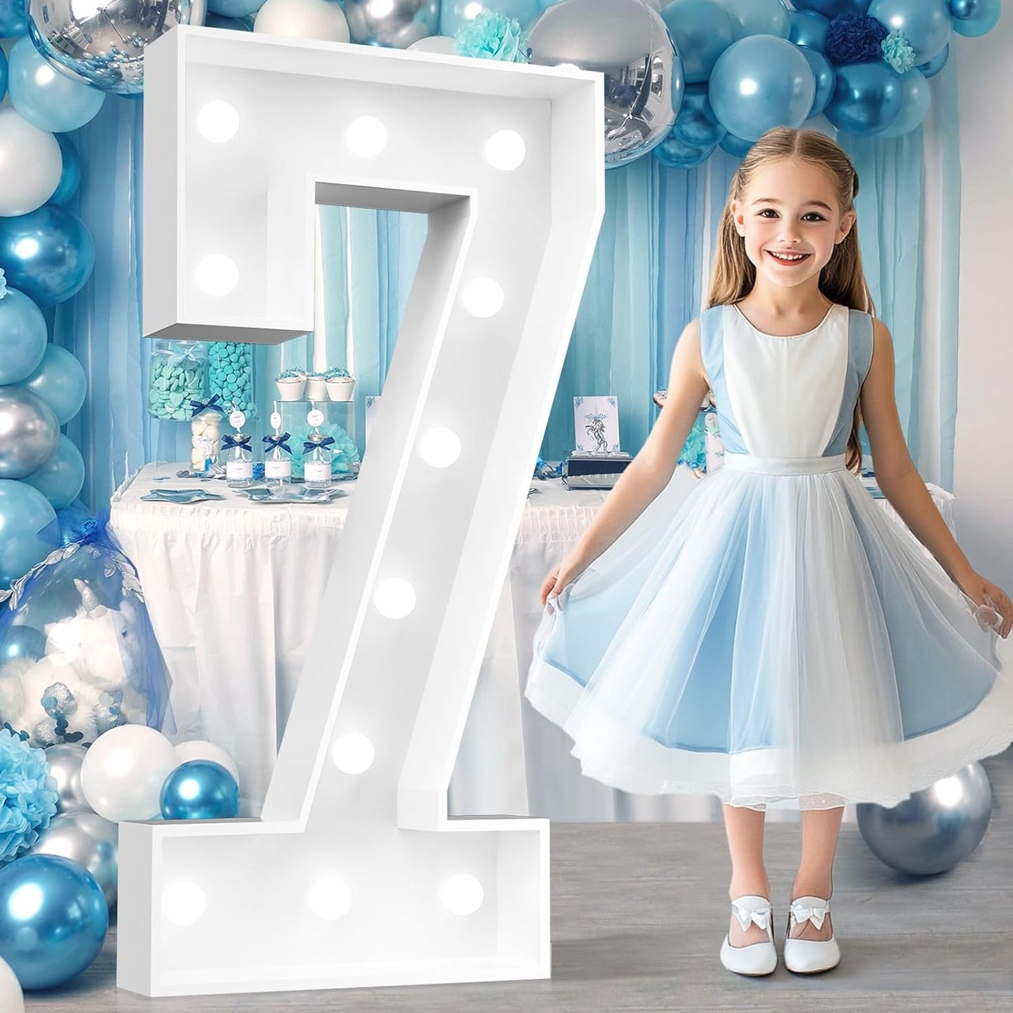 Ledido 4FT Marquee Light Up Numbers, Cool White Light Up Numbers Large Marquee Numbers for Party Decorations,7th 17th Birthday Anniversary Decor, Number 7