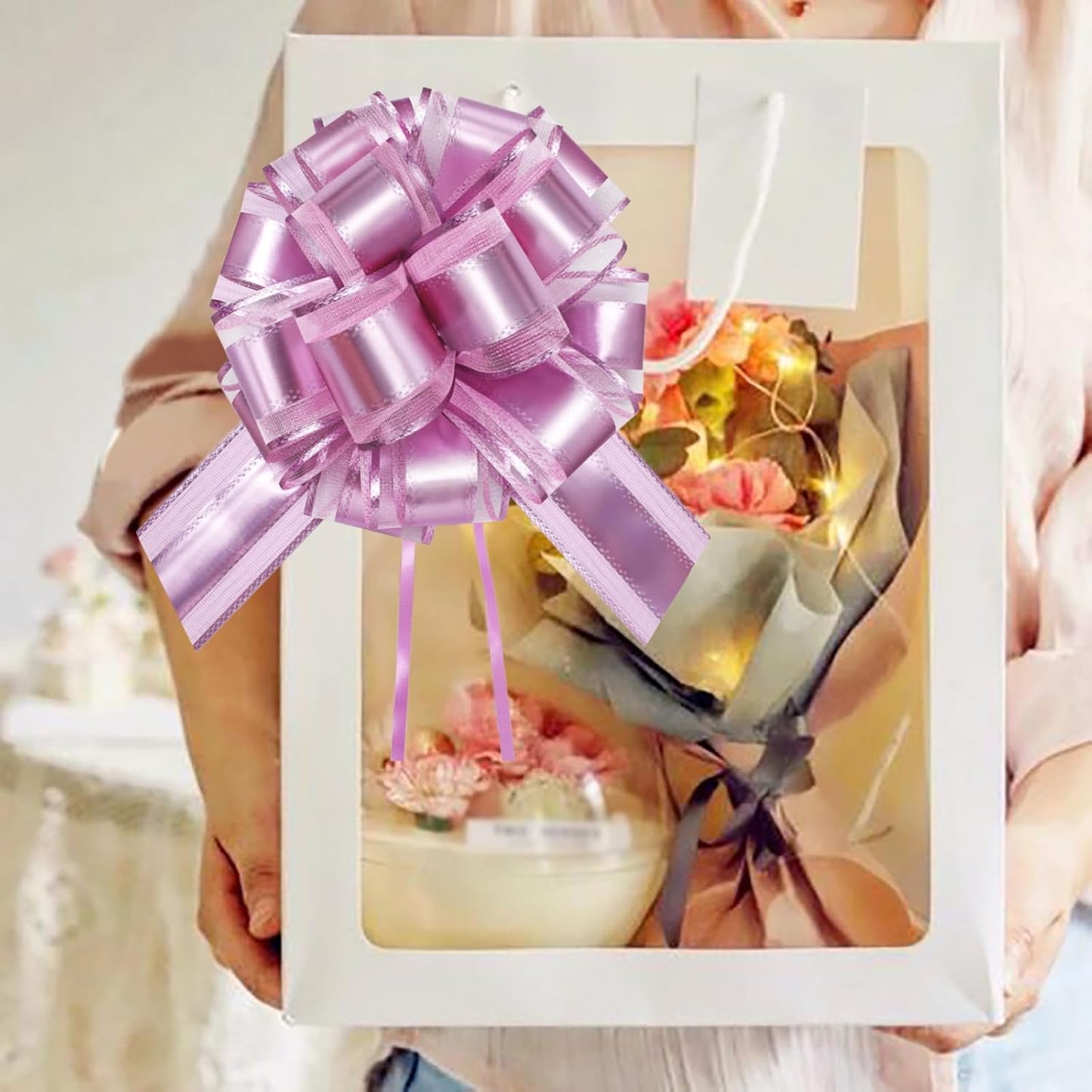 7 Pieces Large Pull Bows, 6 inche, Big Bow for Gift Wrapping, Christmas Party Birthday Gift, Wedding Baskets,Valentine's Day Gift Decorations, Flower Decoration (Pink)