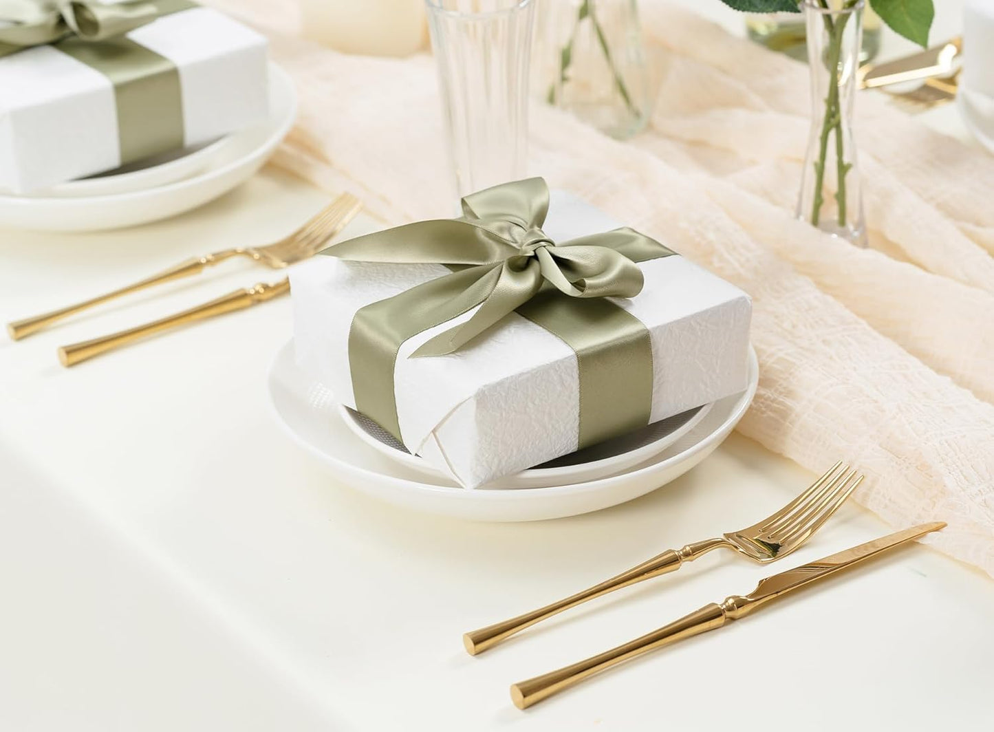 Sage Green Satin Ribbon 1-1/2 Inch x 50 Yards Double-Faced Ribbons for Gift Wrapping Crafts Flower Bouquet Wedding Paper Bows Invitations