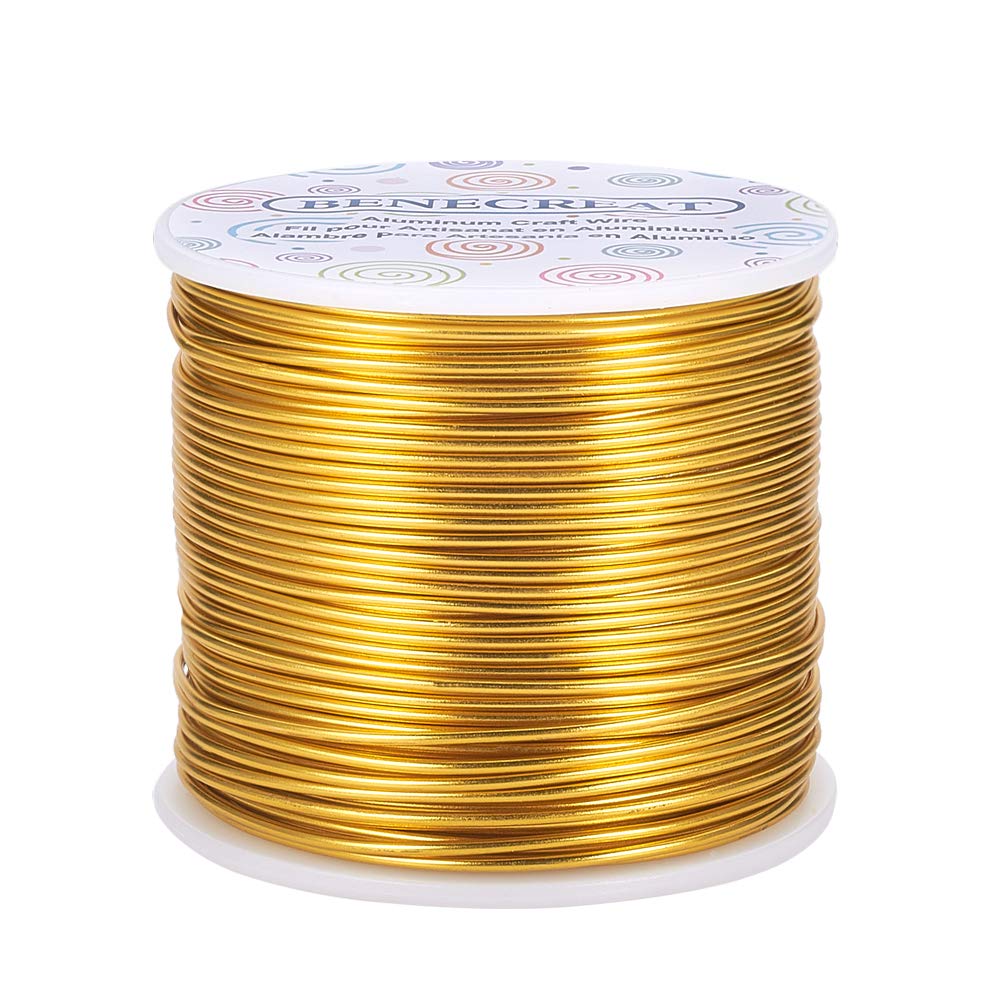 BENECREAT 15 Gauge 220FT Aluminum Wire Anodized Jewelry Craft Making Beading Floral Colored Aluminum Craft Wire - Gold