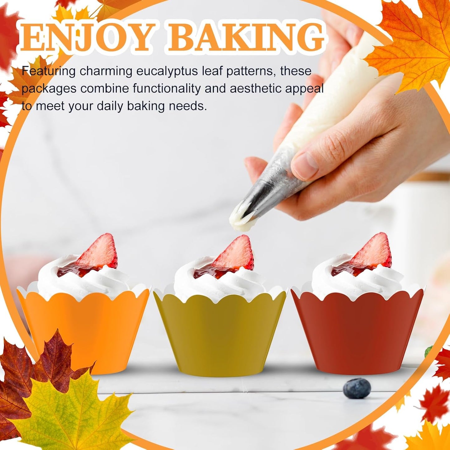 Domensi 100 Pcs Fall Cupcake Wrappers Rustic Cupcake Liners Thanksgiving Baking Cups Baking Liners for Autumn Thanksgiving Wedding Bridal Baby Shower Birthday Party Supplies Dessert Decoration