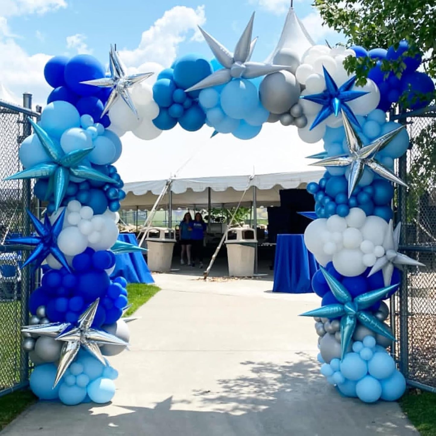 Blue Star Balloons 12pcs, 27/22 Inch Foil Star Explosion Balloons, Large Spike Mylar Cone Balloon, Fireworks Shape Balloon Party Decor for Men Boys Birthday Space Theme Backdrop