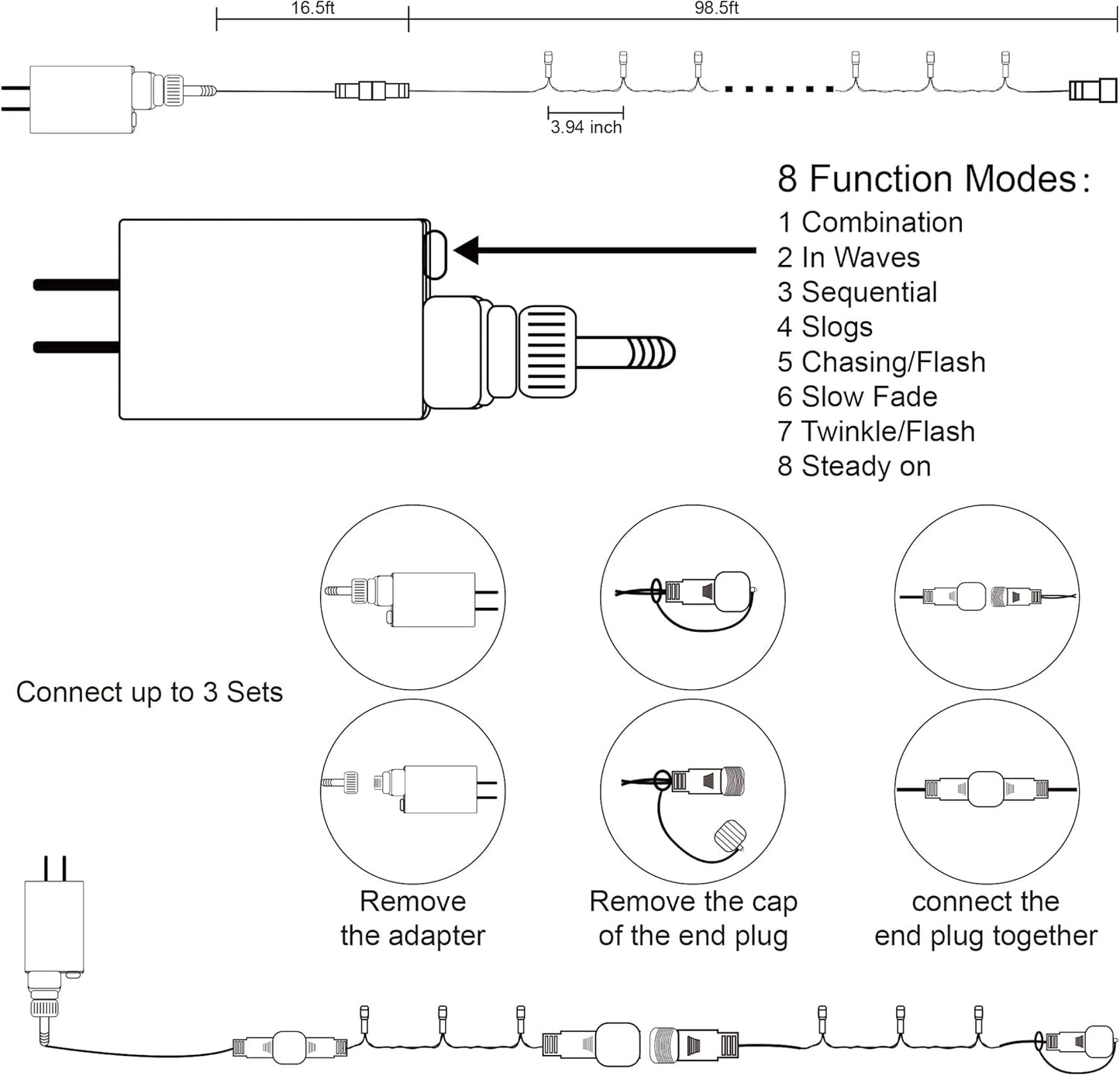 LJLNION 300 LED Christmas Lights, Extra Long 98.5FT Xmas String Lights Outdoor Indoor, 8 Lighting Modes, Plug in Waterproof Fairy Lights for Wedding Party Bedroom Decorations (Red & Green)