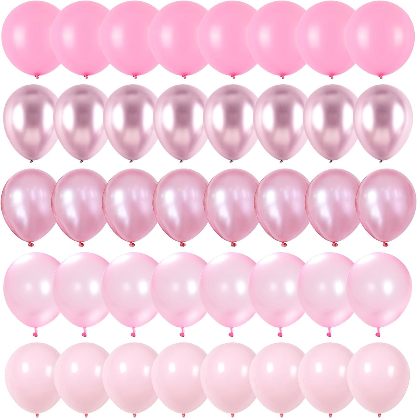 Pink Balloons Set, 60 Packs 12 Inch Metallic Chrome Pink Pearl Macaron Light Pink Different Shades Balloons for Girl Women Birthday Decorations, Wedding, Christening, Baby Shower Party