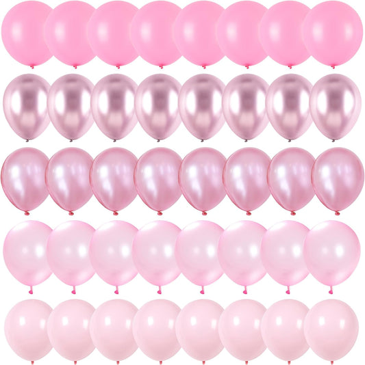 Pink Balloons Set, 60 Packs 12 Inch Metallic Chrome Pink Pearl Macaron Light Pink Different Shades Balloons for Girl Women Birthday Decorations, Wedding, Christening, Baby Shower Party