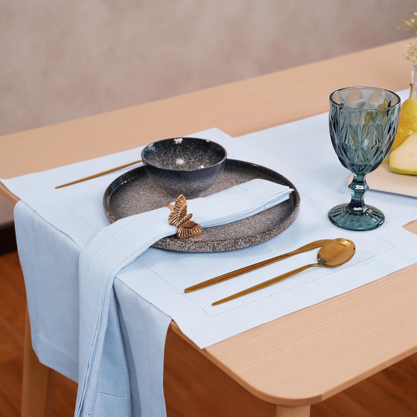 Light Blue Table Runner 72 inches Long – 100% Pure Linen Hemstitch 14 x 72 Inch Table Runner for Dining, Spring, Summer, Wedding Decorations, Gift – Elara