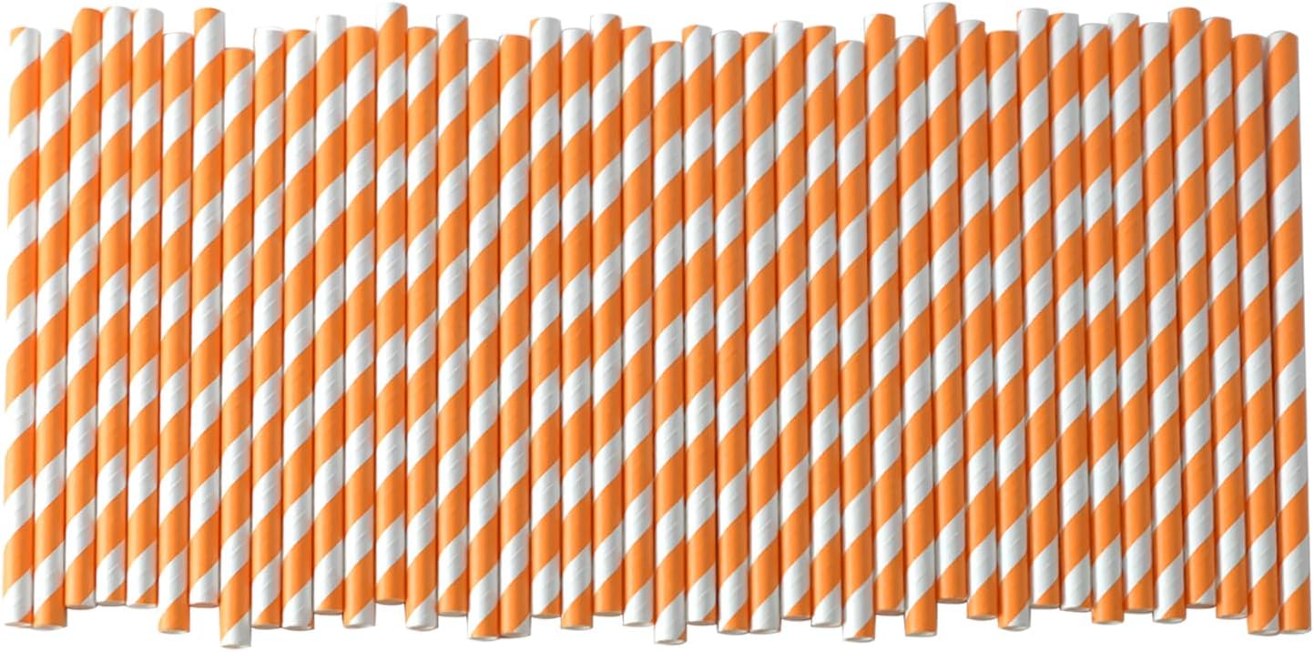 Cocktail Paper Straws - 5.75 inch Biodegradable Paper Drinking Straws Coffee Stirrer for Birthday, Celebration, Wedding, Holiday - 500 Pack, Orange Striped