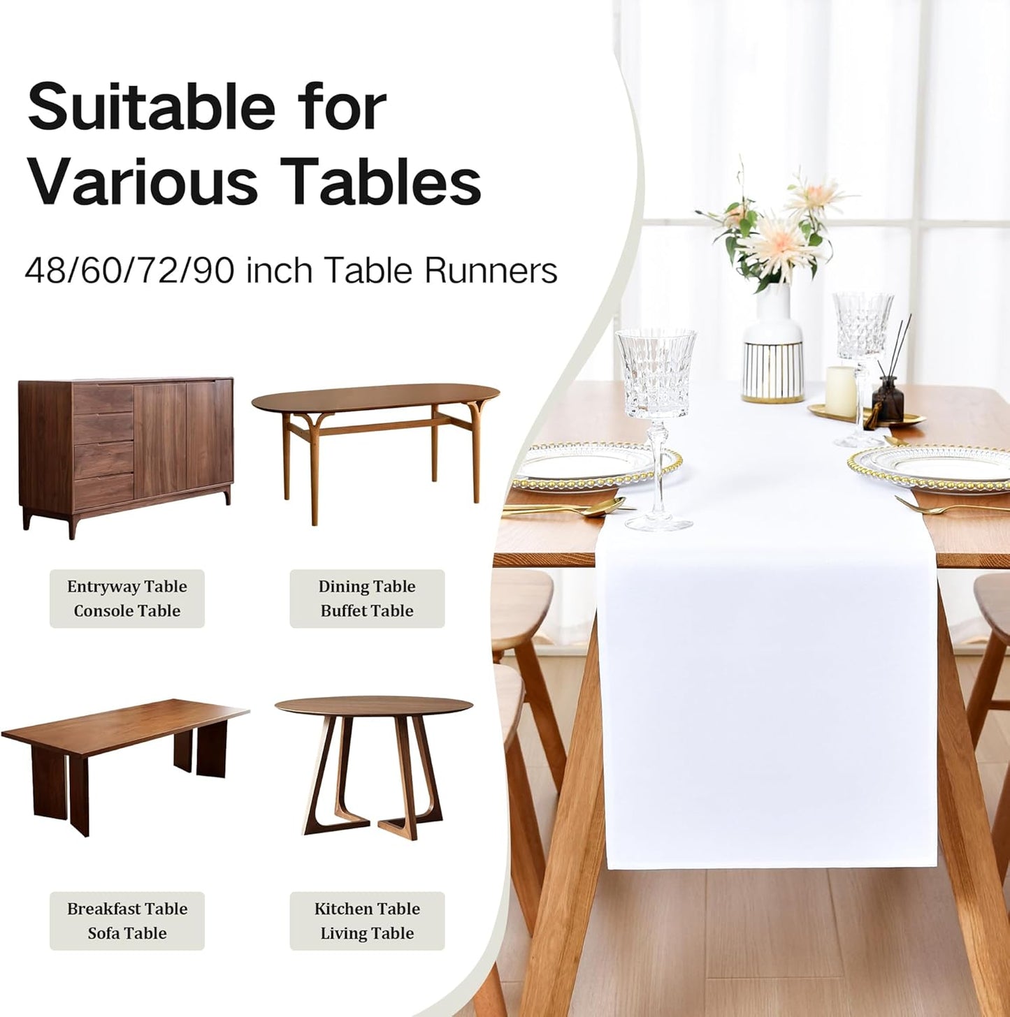 Farmhouse White Table Runner Dining Table Runners 72 Inches Long Coffee Table Runner for Dresser Living Room Bedroom Holiday Party Banquet 12X72 Inch