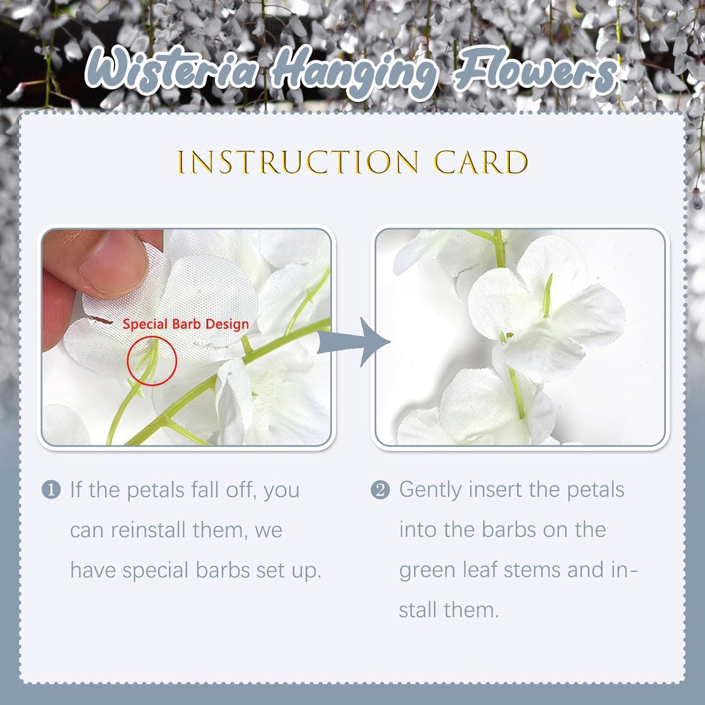 12 Pack Grey Wisteria Hanging Flowers, 3.44 Ft Fake Hanging Flowers, Artificial Wisteria Garland Vines for Wedding Room Backdrop Outdoor Patio Garden Decoration