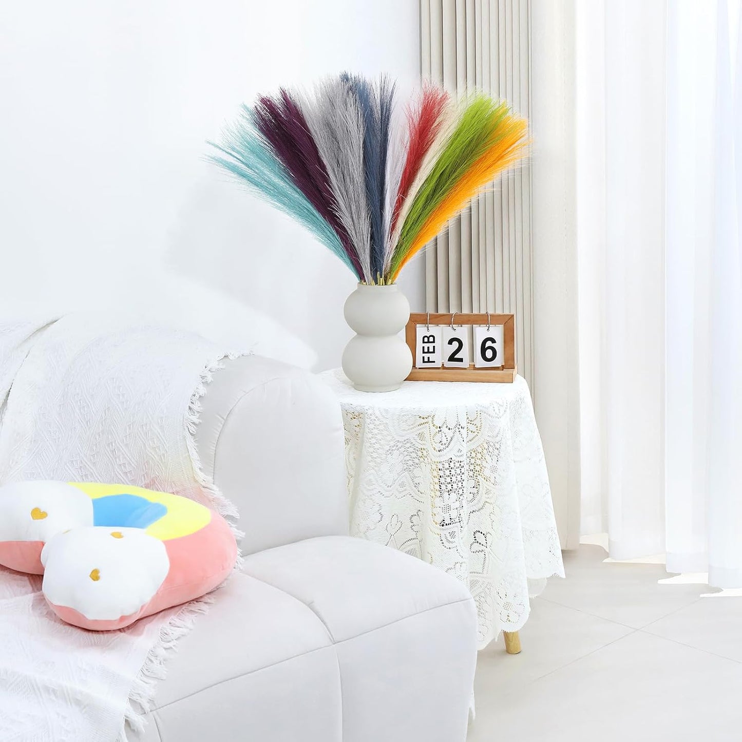 90 Pcs Rainbow Pampas Grass Decor 21.7 Inch Faux Pampas Grass Bulk Artificial Dried Flowers Small Vase Filler Pompas Grass.