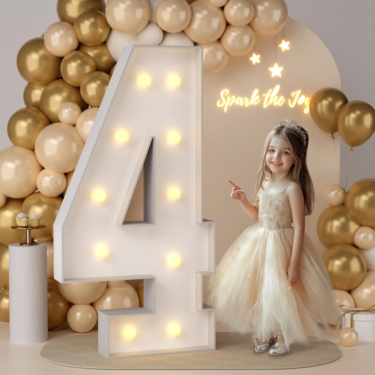 JoyMuse 4FT Marquee Number 4, 4 Feet Tall Light-Up Party Decor