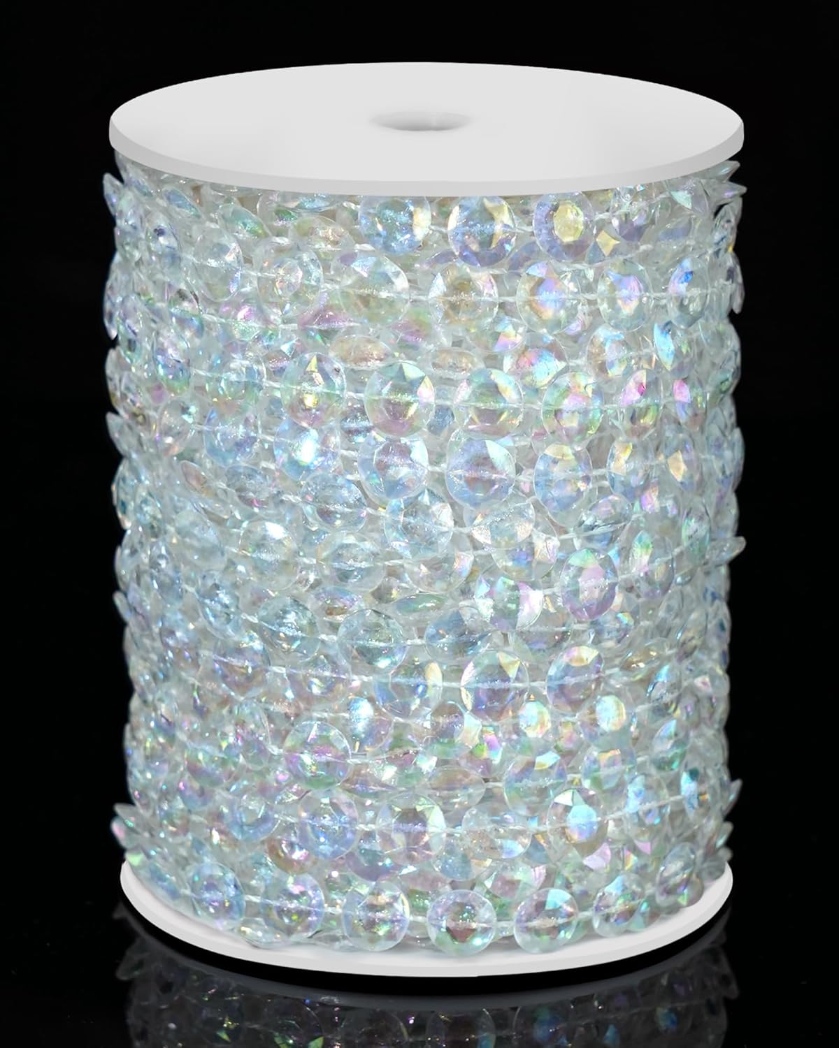 99FT Crystal Garland Strands, Acrylic Iridescent Crystal Beads String Roll, Diamond-Shaped Crystal Garland for Christmas Tree Wedding Party Decorations Beaded Curtain DIY Crafting Projects