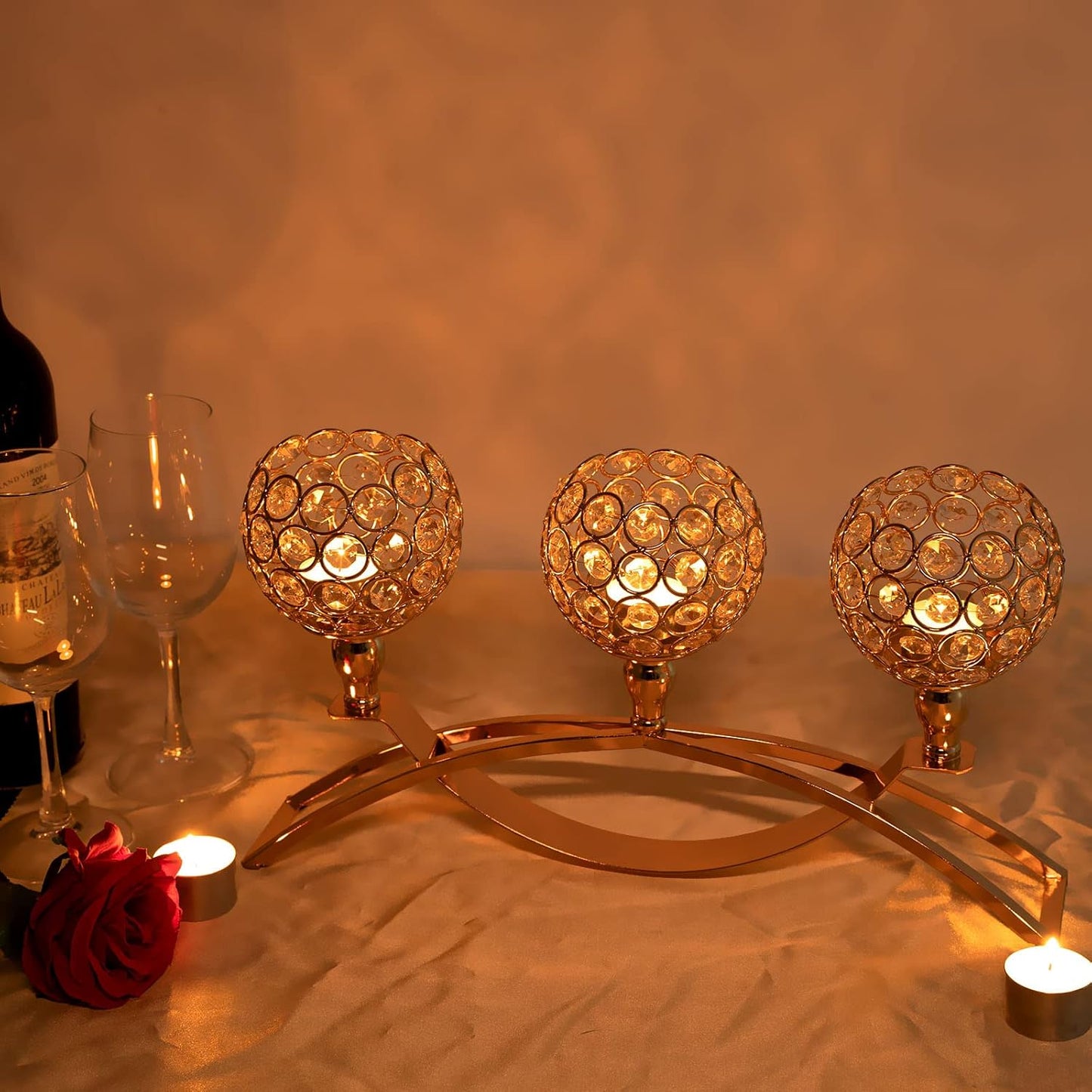 VINCIGANT Candle Stick Holder Decor Gold Candle Holders for Wedding,3-Candle Candelabras for Christmas Party Dinning Room Table Centerpiece,Gift Boxed for Thanksgiving