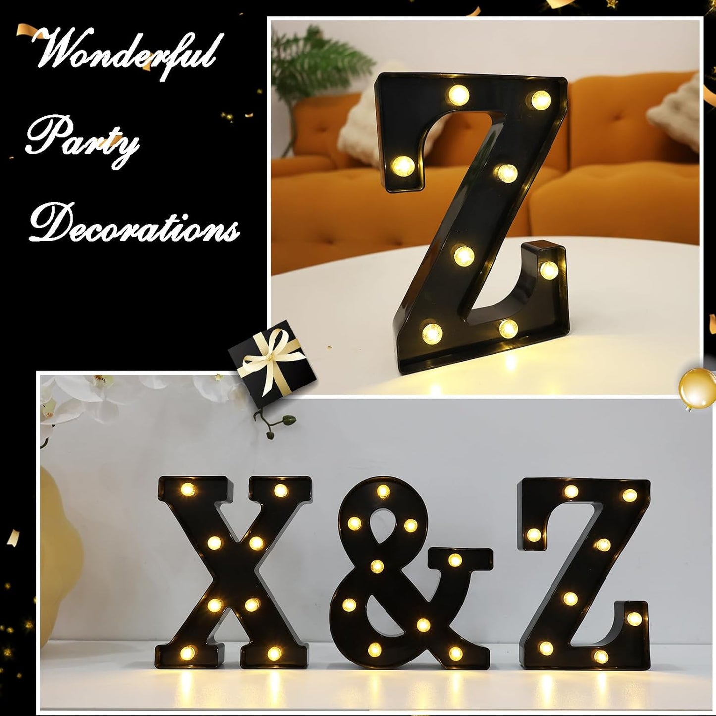 Led Marquee Letters, 8.58 Inch Black Light Up Letters, Small Led Letter Lights, Battery Powered Lighted Letterfor Table, Party, Birthday, Christmas Decor (Black, Letter Z)