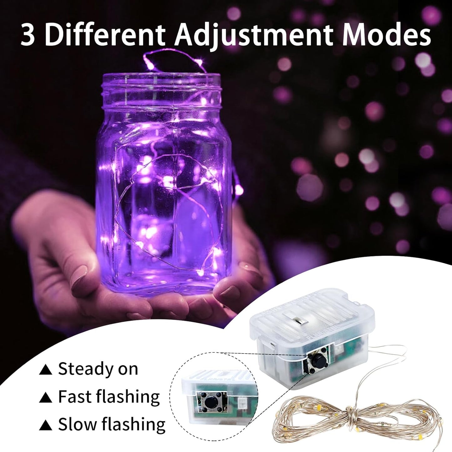 100 Pack Purple Fairy Lights 7Ft 20 LED Twinkle String Lights 3 Modes Battery Operated Waterproof Firefly Starry for Mason Jar Party Wedding Christmas Valentines Day Table Centerpieces