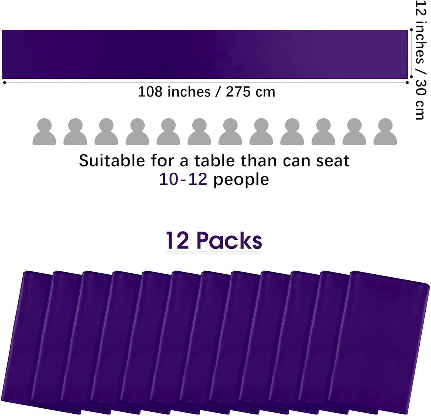 Aneco Satin 12 Pack Table Runner 12 x 108 Inch Dark Purple Long Wedding Satin Silk Table Runner for Wedding Banquet Graduations Birthday Party Decoration