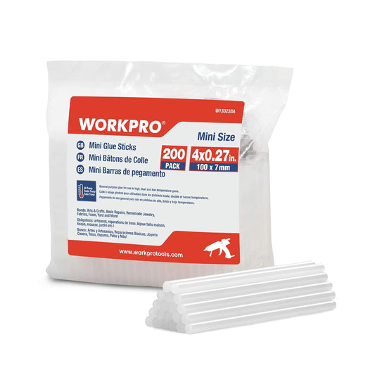 WORKPRO Hot Glue Sticks, Compatible with Most Glue Guns, Multipurpose for DIY Art Craft General Repairs, Home Decoration and Gluing Projects (0.27"x4" 200PCS)