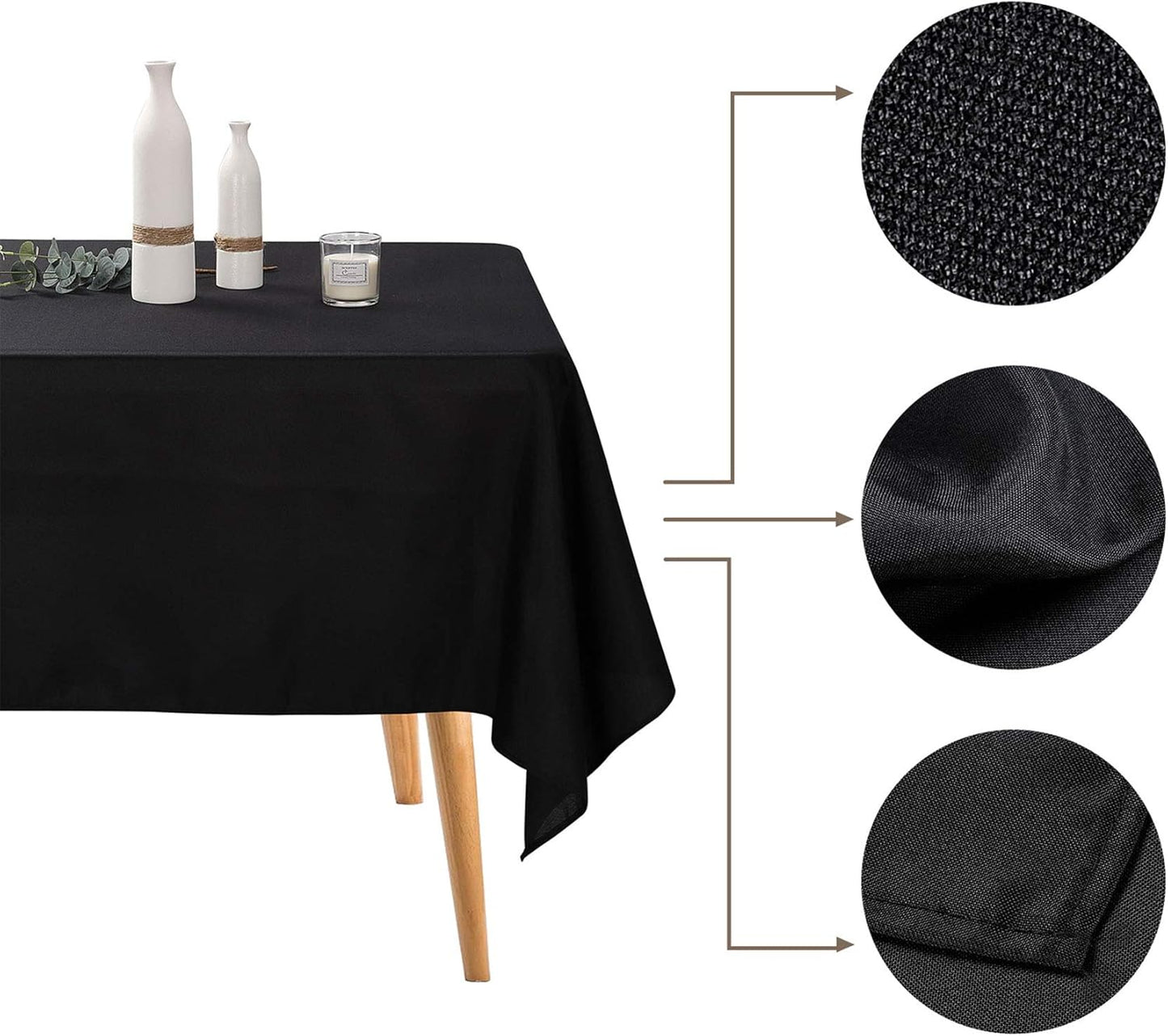 Ascoza 12pack 60x120 Inch Black Rectangular Tablecloth 6 Feet Table Cloth in Polyester Fabric for Wedding/Banquet/Restaurant/Parties