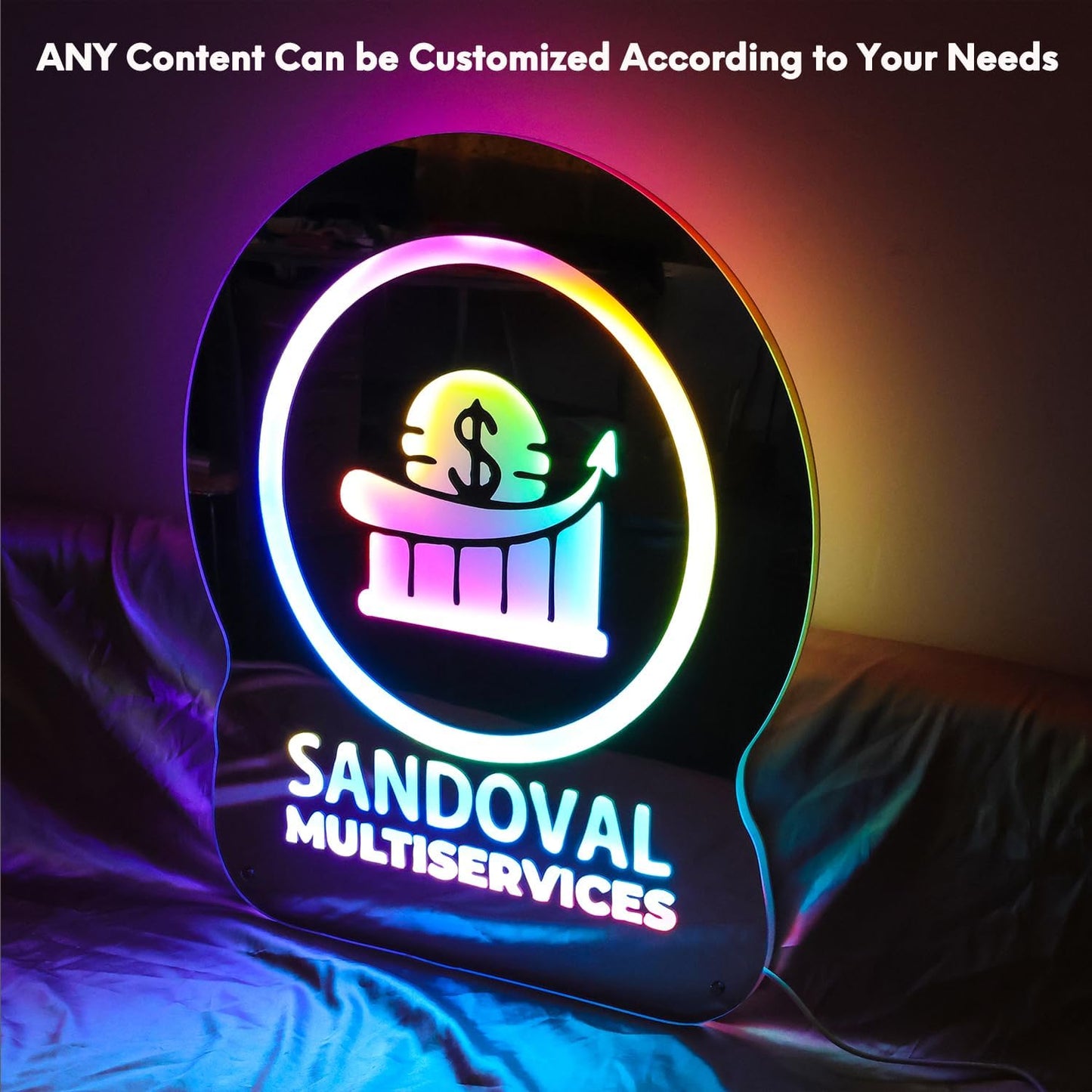 Custom Light up Mirror Signs for Business with Remote, Large Personalized Mirror Logo Led Sign for Office Storefront, Color Changing Customized Neon Sign Logo Banners for Enhanced Branding Slogan