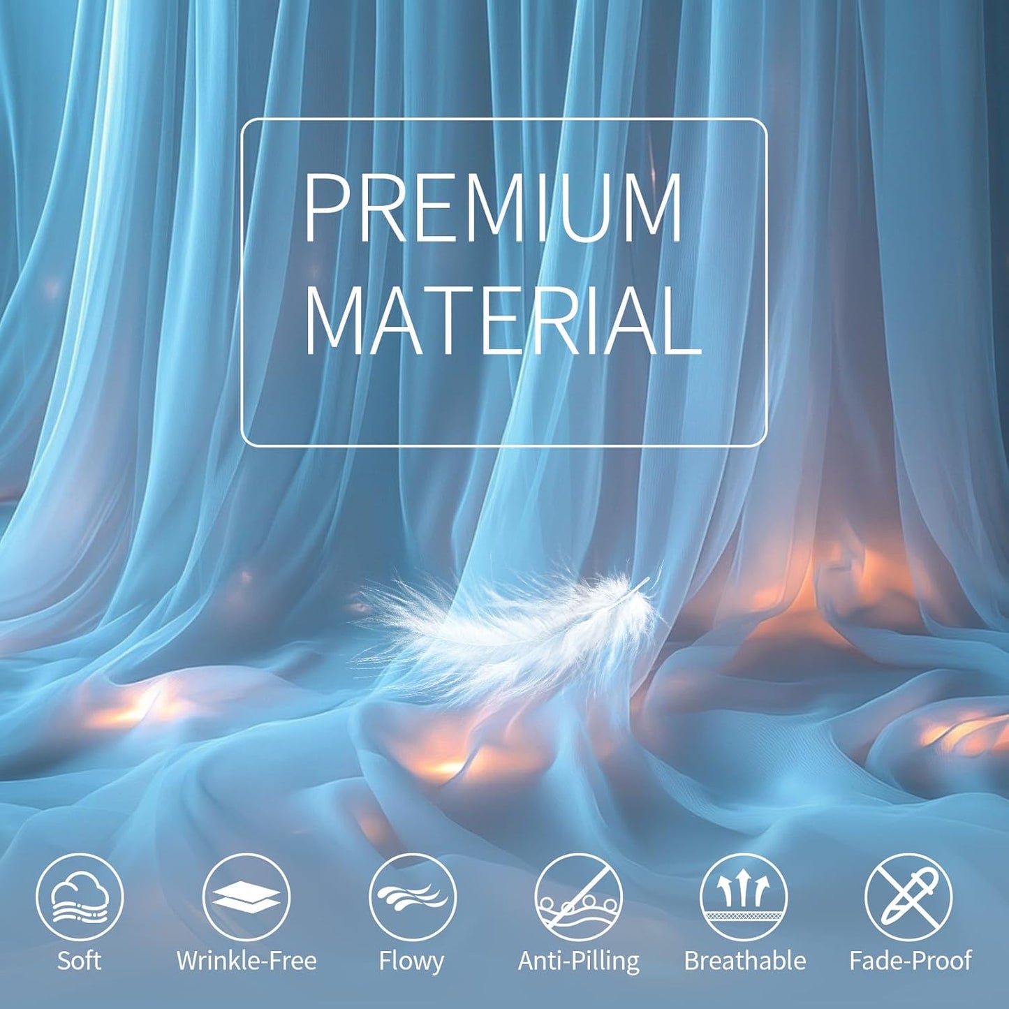 Baby Blue Tulle Backdrop Curtain with Lights String - 10x10ft Sheer Backdrop with 300 LEDs for Wedding, Baby Shower, Bridal Shower, Birthday Party Photo Shoot Background and Home Decorations