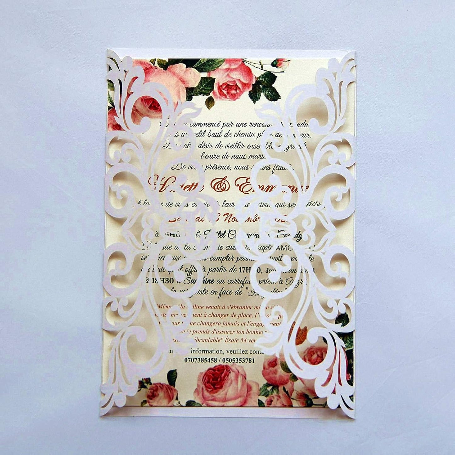 25PCS Pearl White Laser Cut Wedding Invitations Cards with Envelopes,Blank Inner Sheets,Ribbons for Wedding Bridal Shower Quinceañera Engagement Birthday Invites (B001)