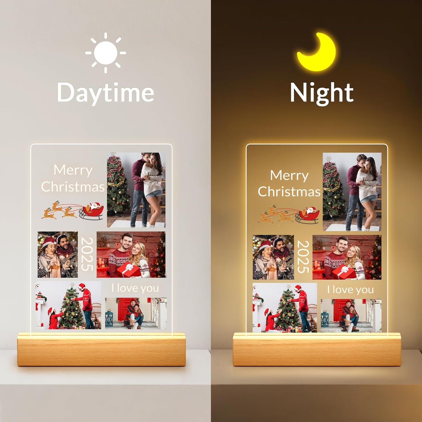 Custom Picture Frames with Photo, Personalized Photo Frame with Night Light, Customized Picture Frame, Personalized Christmas Photo Gifts for Women, Men, Him, Her, Couple, Boyfriend, Girl Friend