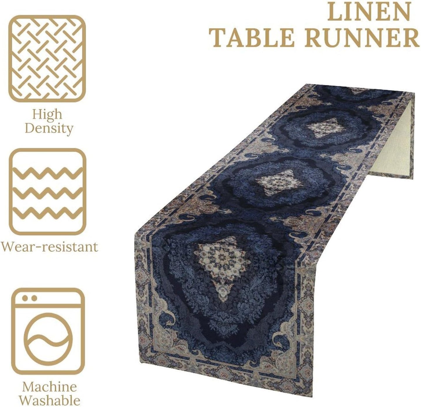 Vintage Boho Floral Table Runner, Rustic Country Farmhouse Dark Blue Grey Retro Flower Pattern for Home Kitchen Table Decor Dining Coffee Room Party Decor 13x36in