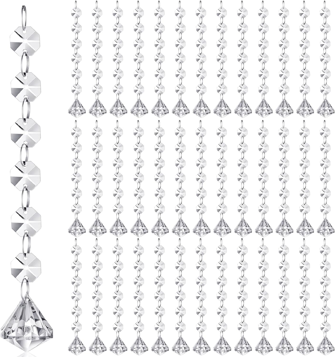 Nuenen 100 Pcs Acrylic Hanging Crystals for Centerpieces Chandelier Clear Crystal Garland Strands Ornament Acrylic Clear Beads Prisms Pendant for Christmas Tree Window Home Decoration(Diamond)