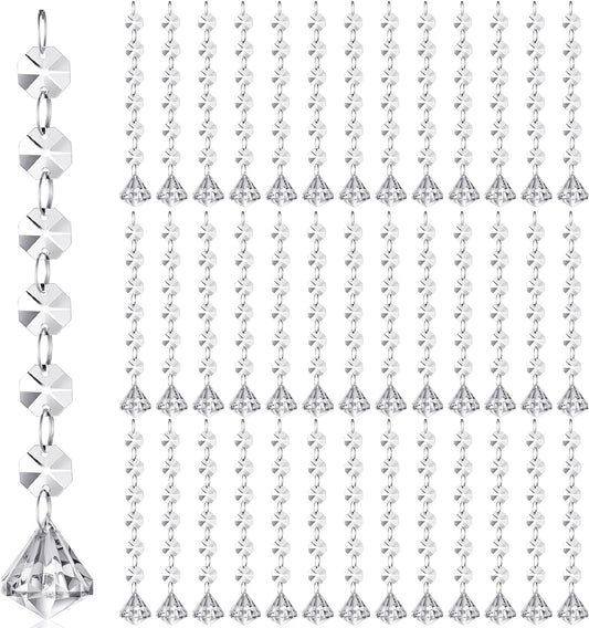 Nuenen 100 Pcs Acrylic Hanging Crystals for Centerpieces Chandelier Clear Crystal Garland Strands Ornament Acrylic Clear Beads Prisms Pendant for Christmas Tree Window Home Decoration(Diamond)