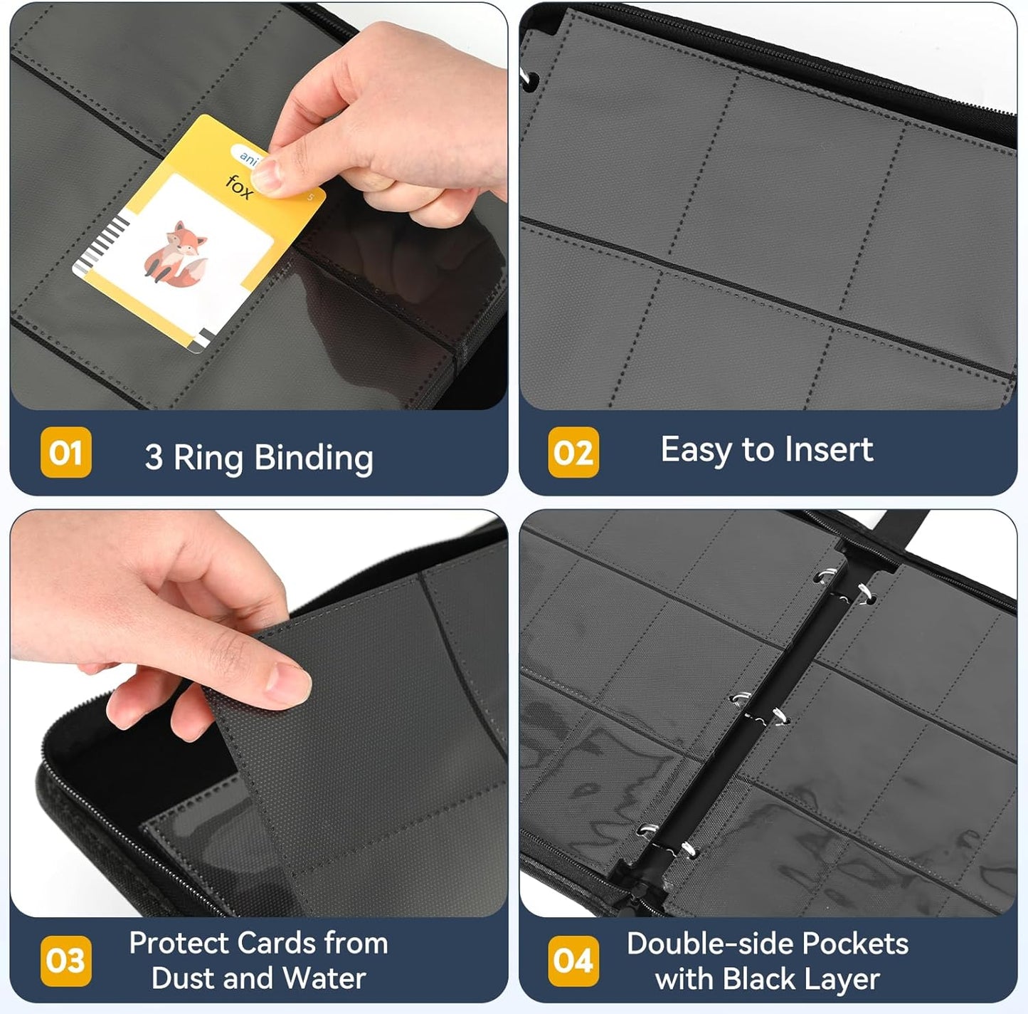 9 Pocket Card Binder, 900 Double Sided Pockets, PU Collection Binder for MTG, TCG, Sports Cards, Black (Black)