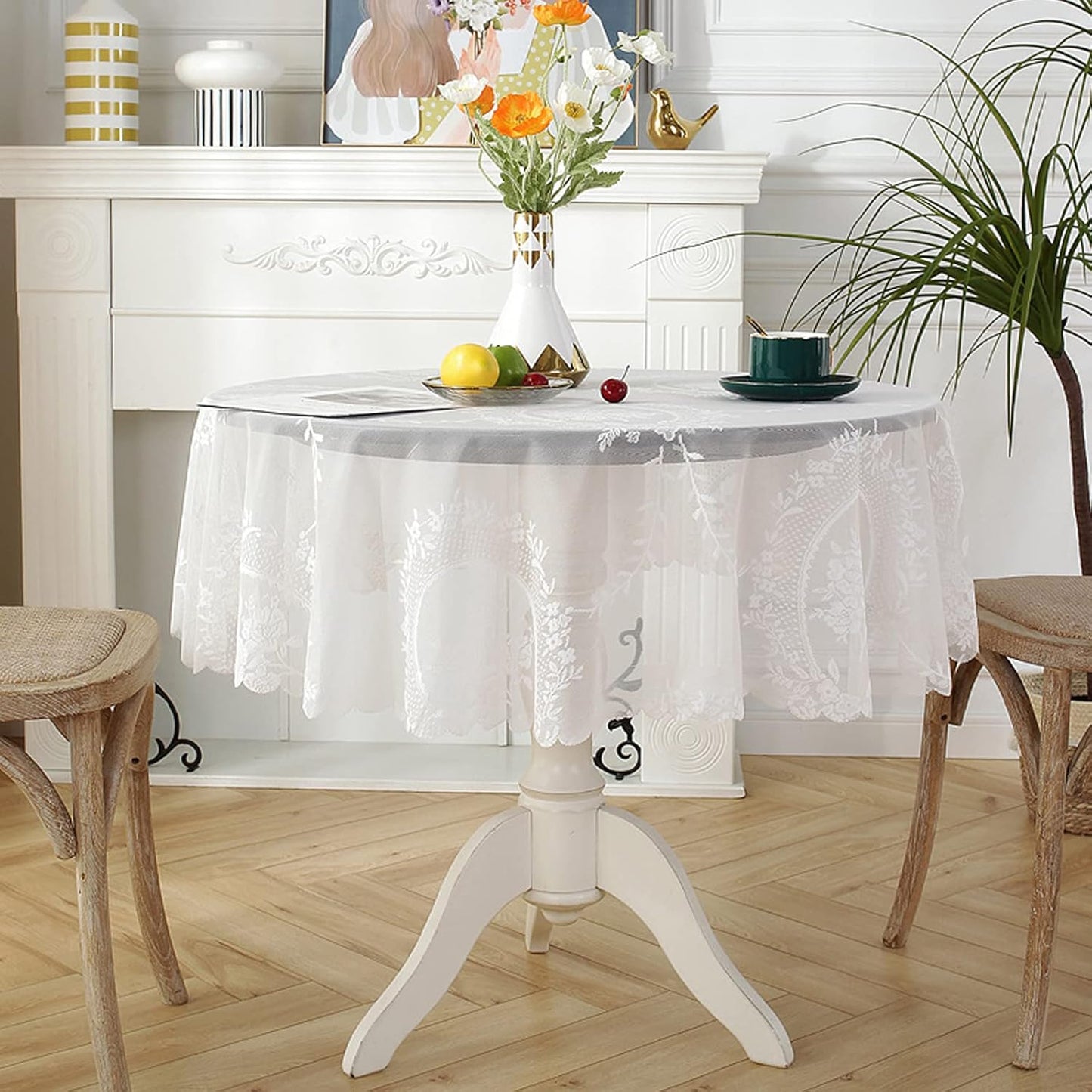 Jeloris Round Lace Tablecloth with Elegant Scalloped Bottom for Any Special Event Such as Wedding, Birthday Party, Baby Shower, Anniversary (78 inch, Style 6)