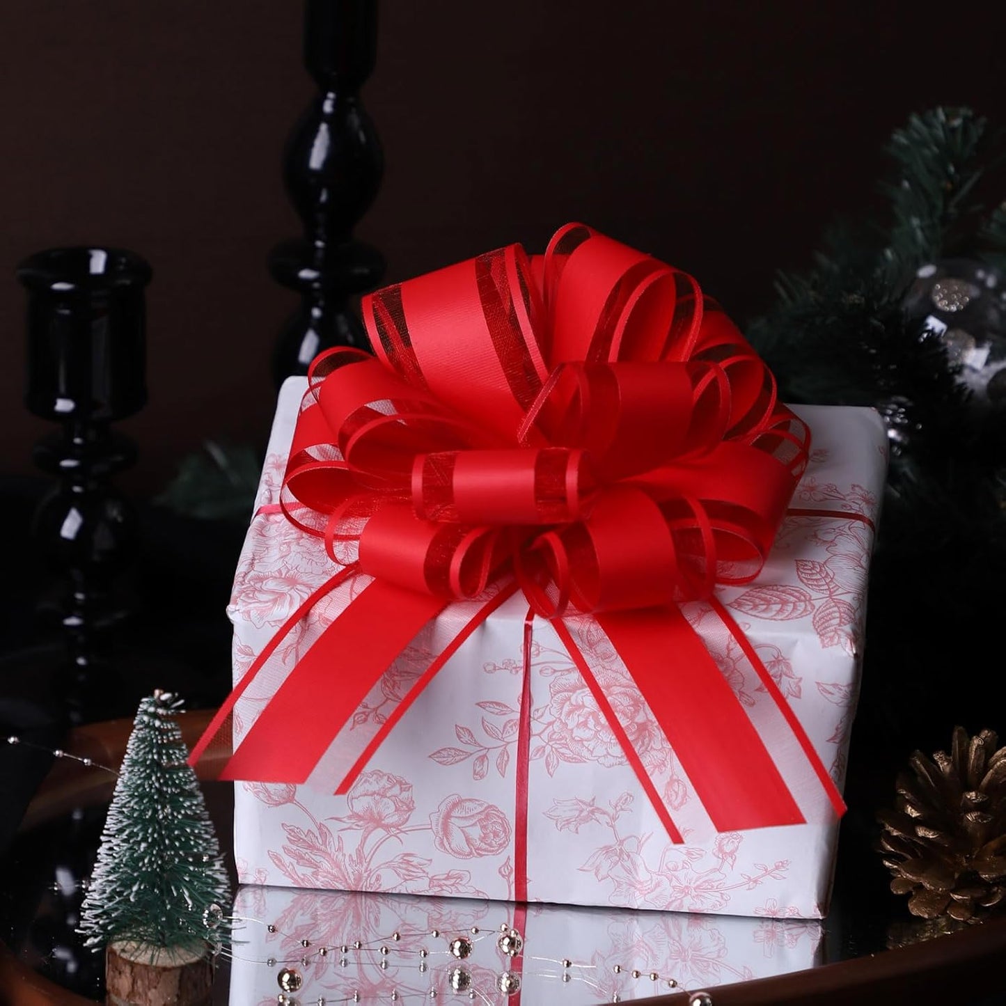 6Pcs 6inch Pull Bow Gift Wrapping,Pull Bow For Gift Basket, Gift Bag Box Wrapping Decor, Valentines Day, Birthday, Anniversary, Wedding, Flower Packaging (Red)