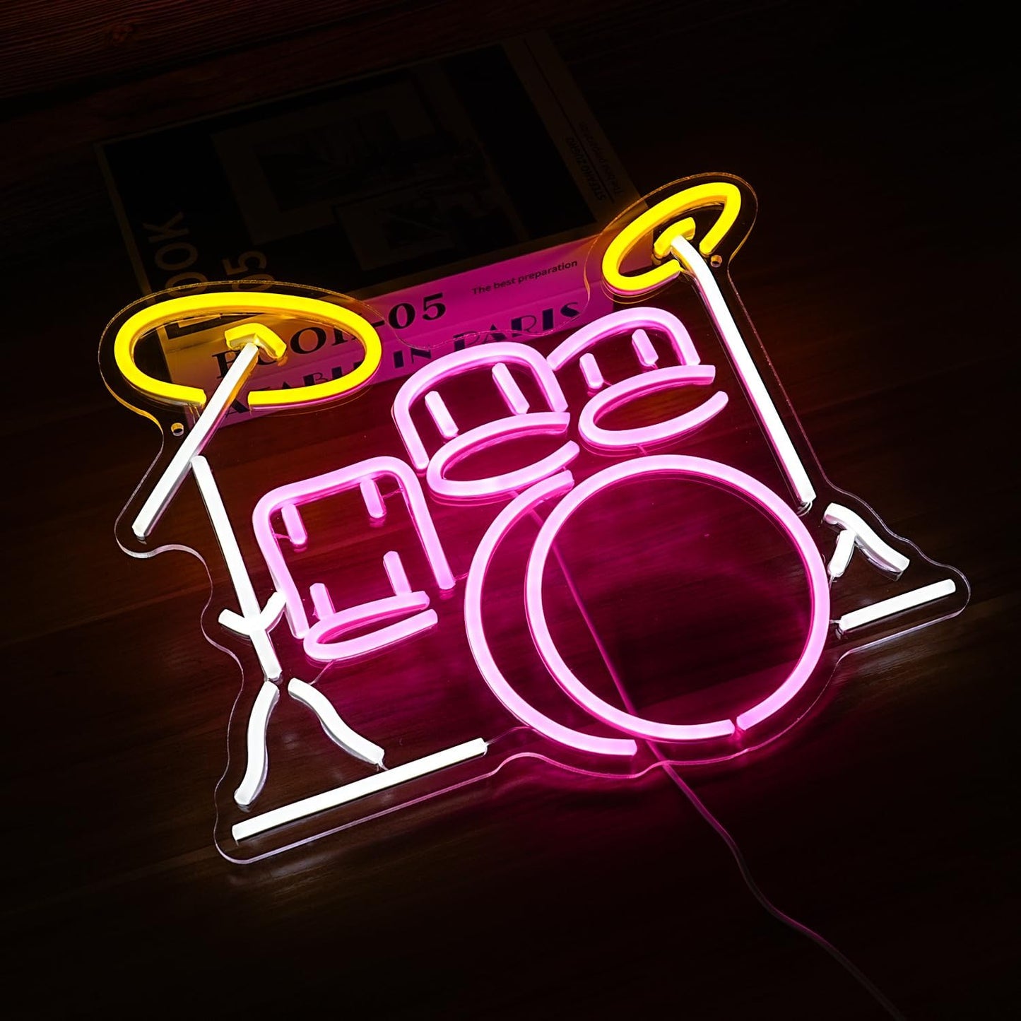 Drum Kit Neon Sign Dimmable Multicolored Led Neon Light for Wall Decor Drum Kit Shape Neon Light Sign USB Powered Led Neon Signs for Bar Live Music Music Studio Party Decoration