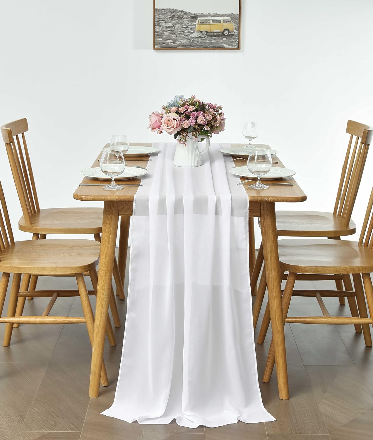 2 Pack 10Ft White Chiffon Table Runner Sheer 29x120 Inch for Romantic Wedding Decor Bridal & Baby Shower Birthday Rustic Party Decoration