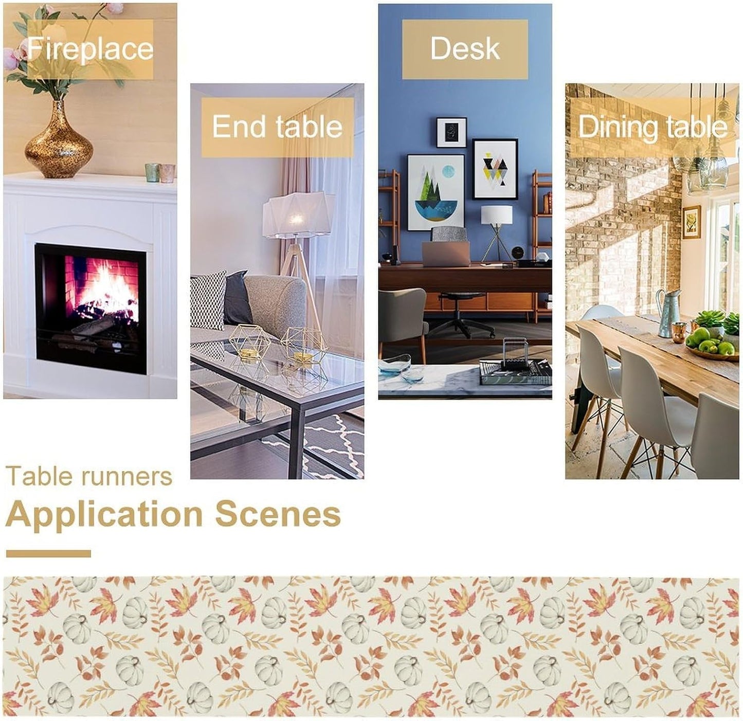 Pumpkin Leaves Table Runner,Seasonal Autumn Thanksgiving Kitchen Dining Table Decoration for Home Party Decor 13x60 Inch