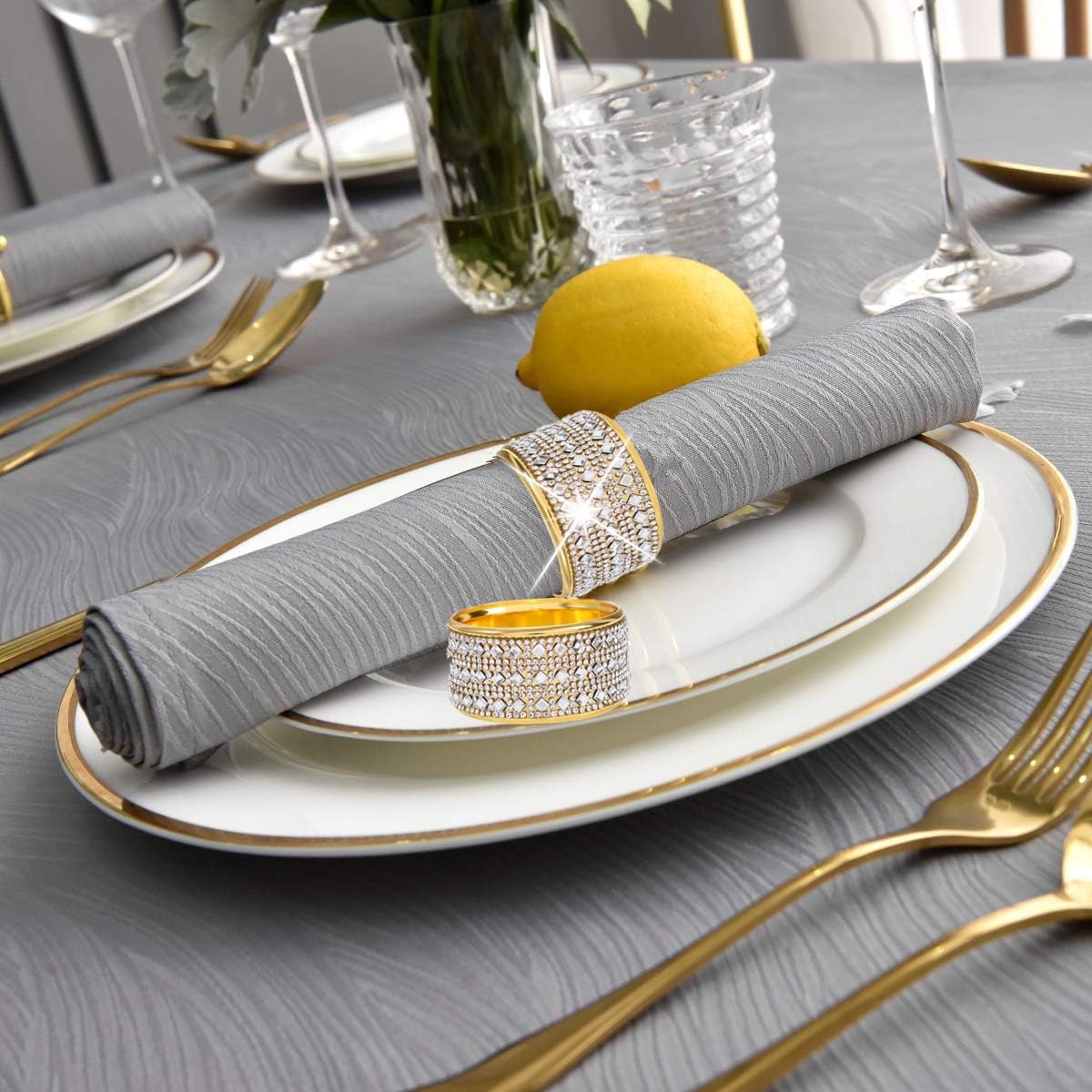 Rhinestone Napkin Ring Diamond Napkin Rings Stainless Steel Gold Crystal Napkin Holder Set of 6 for Dinner, Wedding, Party, Holiday, Banquet,Everyday Table Setting Home Decor (6, SilverGold)