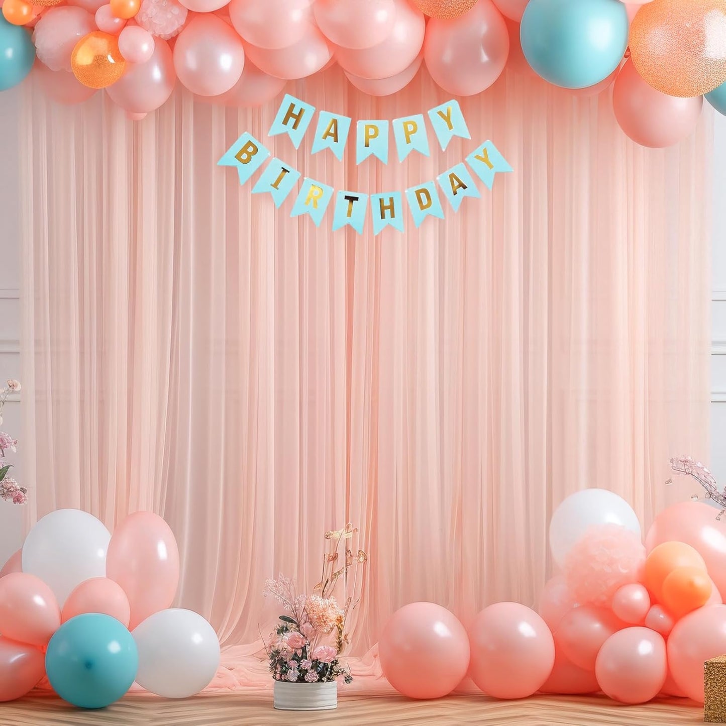 20ft X 10ft Peach Tulle Backdrop Curtain for Parites, Sheer Backdrop Curtains Fabric Drapes for Wedding Ceremony Arch Party Stage Decorations