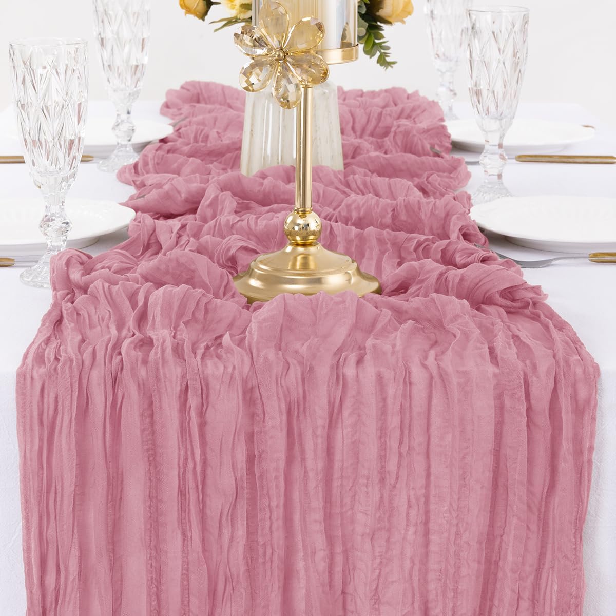MLMW 4 Pack Mauve Cheesecloth Table Runner Boho Gauze Rustic Cheese Cloth Table Runner 160 inch Sheer 13.3ft for Wedding Party Baby Shower Bridal Shower Holiday Decorations