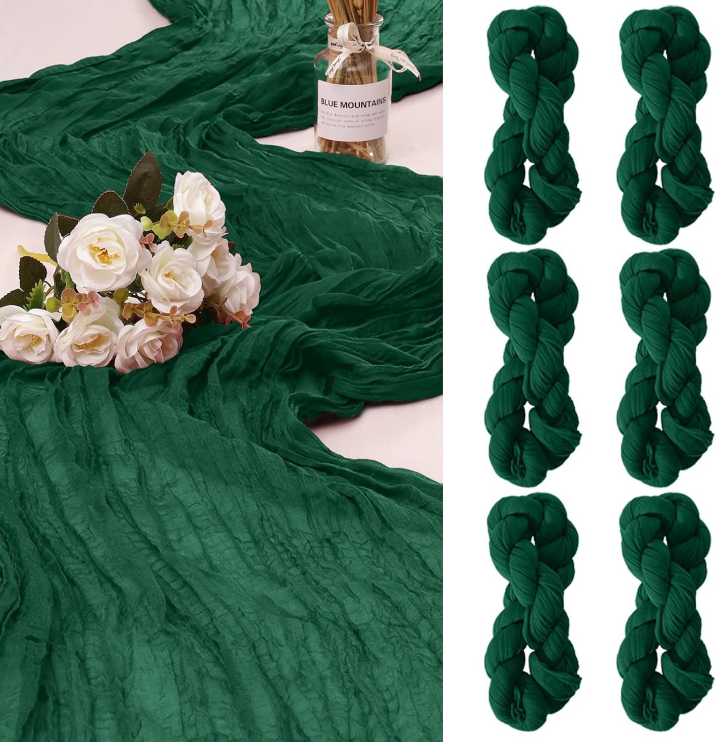 6 Pack Cheesecloth Table Runner 10Ft Christmas Gauze Boho Table Runners for Wedding Decor Bridal Shower Decorations Baby Shower Party(35" x 120")